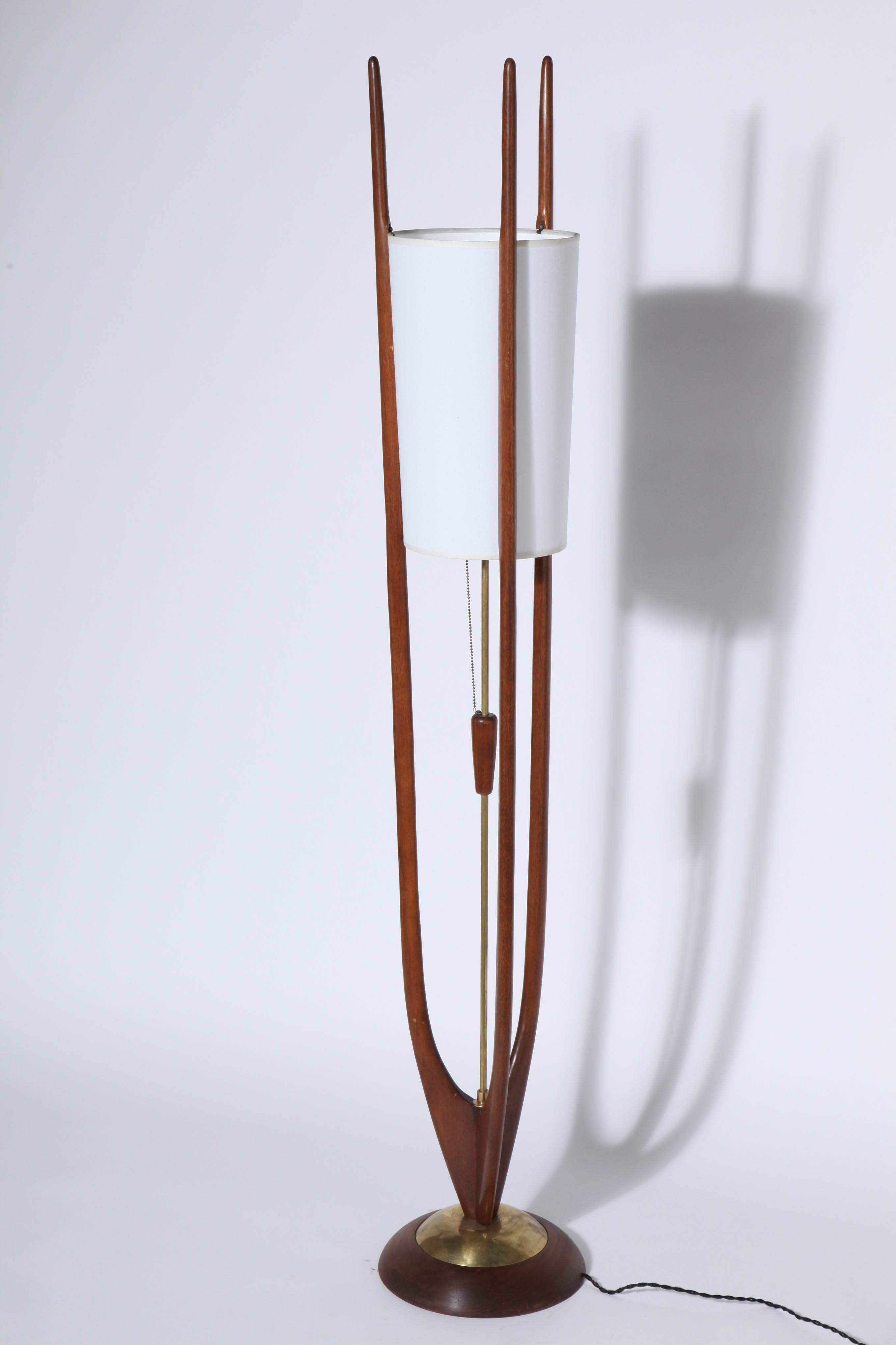 Danish Modern Modeline Brass and Walnut Floor Lamp In Good Condition In Bainbridge, NY