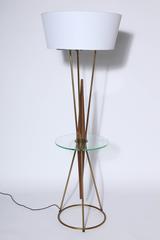 Majestic Lamp Co. Walnut, Brass & Glass Side Table, Floor Lamp, 1960's