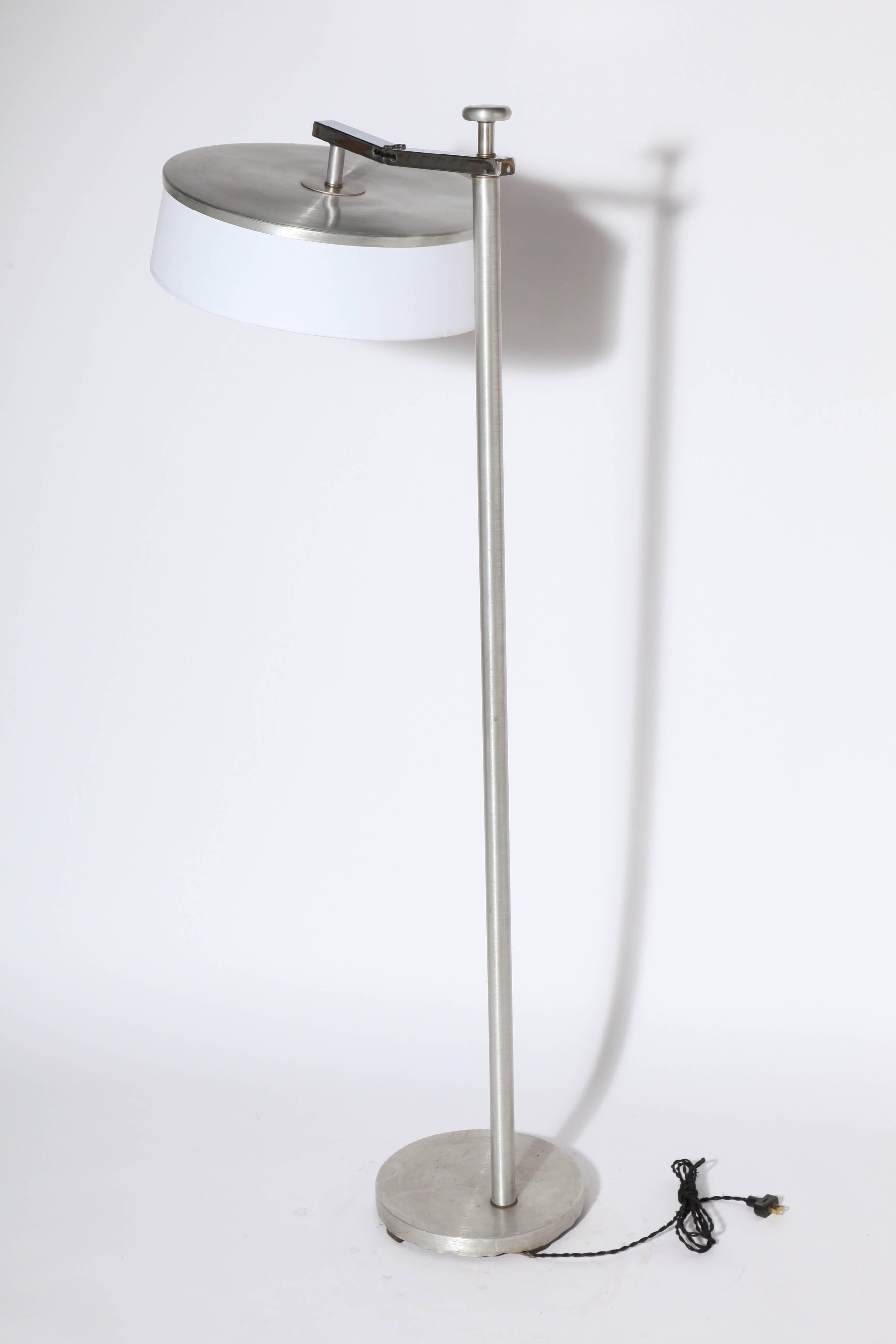 Kurt Versen Brushed Aluminum Flip Top Floor Lamp with White Linen Shade, C. 1940 1