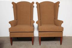 Pair of Tall, Narrow Mid Century Camel Highback Wingback Chairs