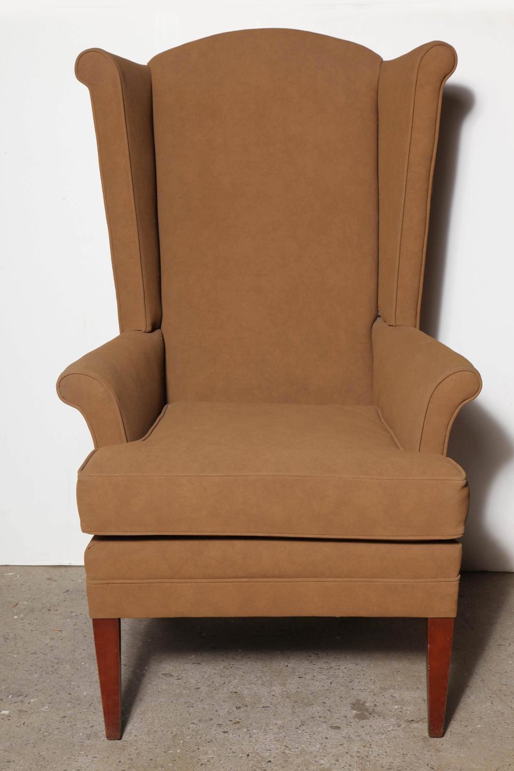 Pair of Tall, Narrow Mid Century Camel Highback Wingback Chairs at 1stdibs
