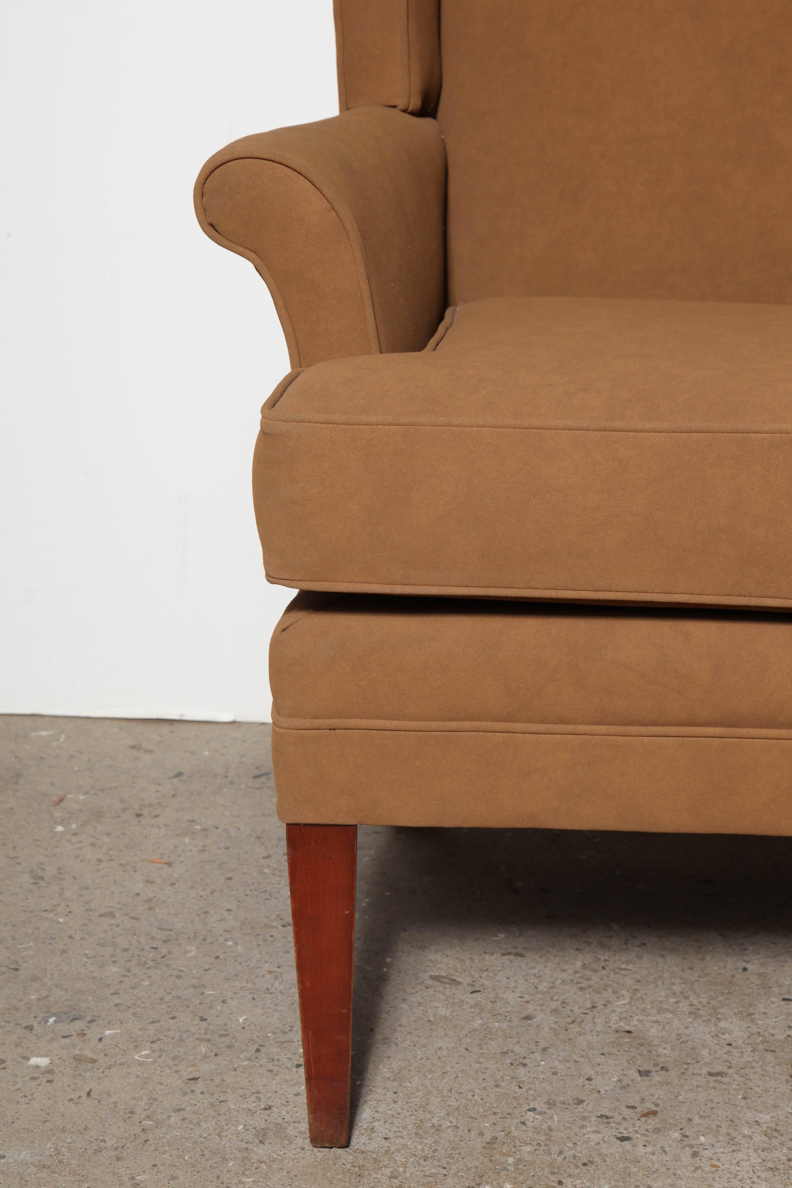 Mid-Century Modern Pair of Tall, Narrow Mid Century Camel Highback Wingback Chairs