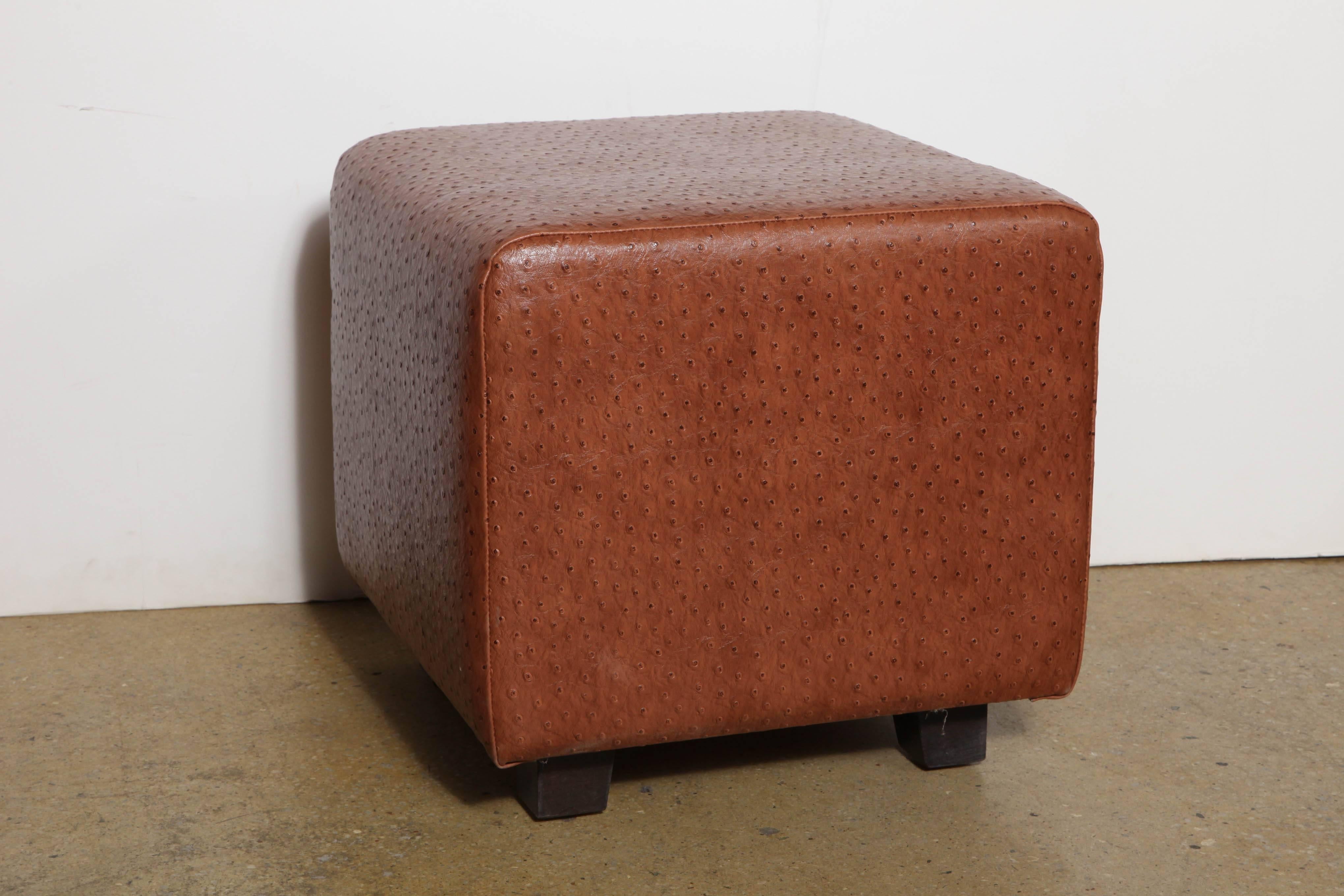 American set of 5 Custom Made square Leather Ottomans