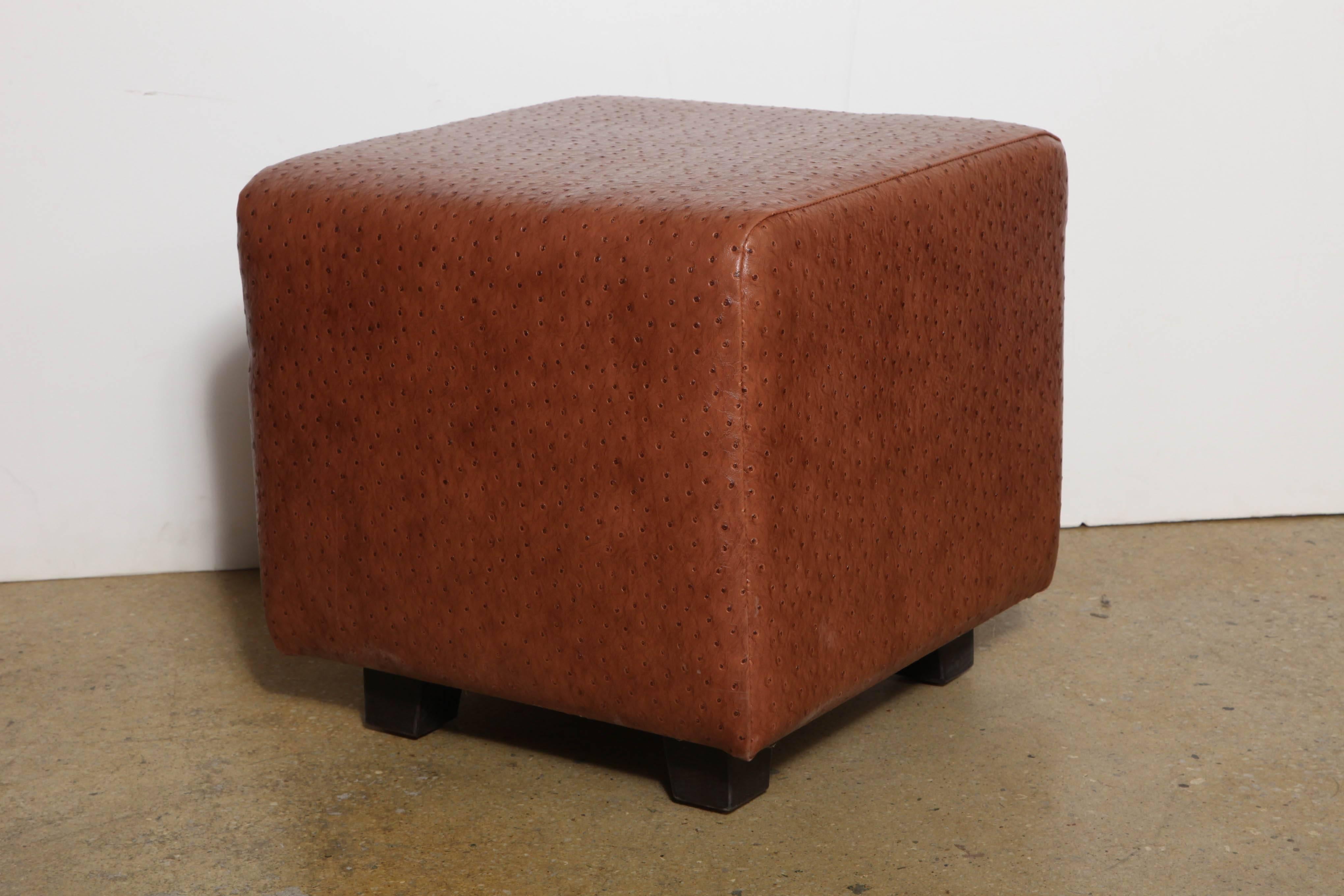 set of 5 Custom Made square Leather Ottomans In Good Condition In Bainbridge, NY