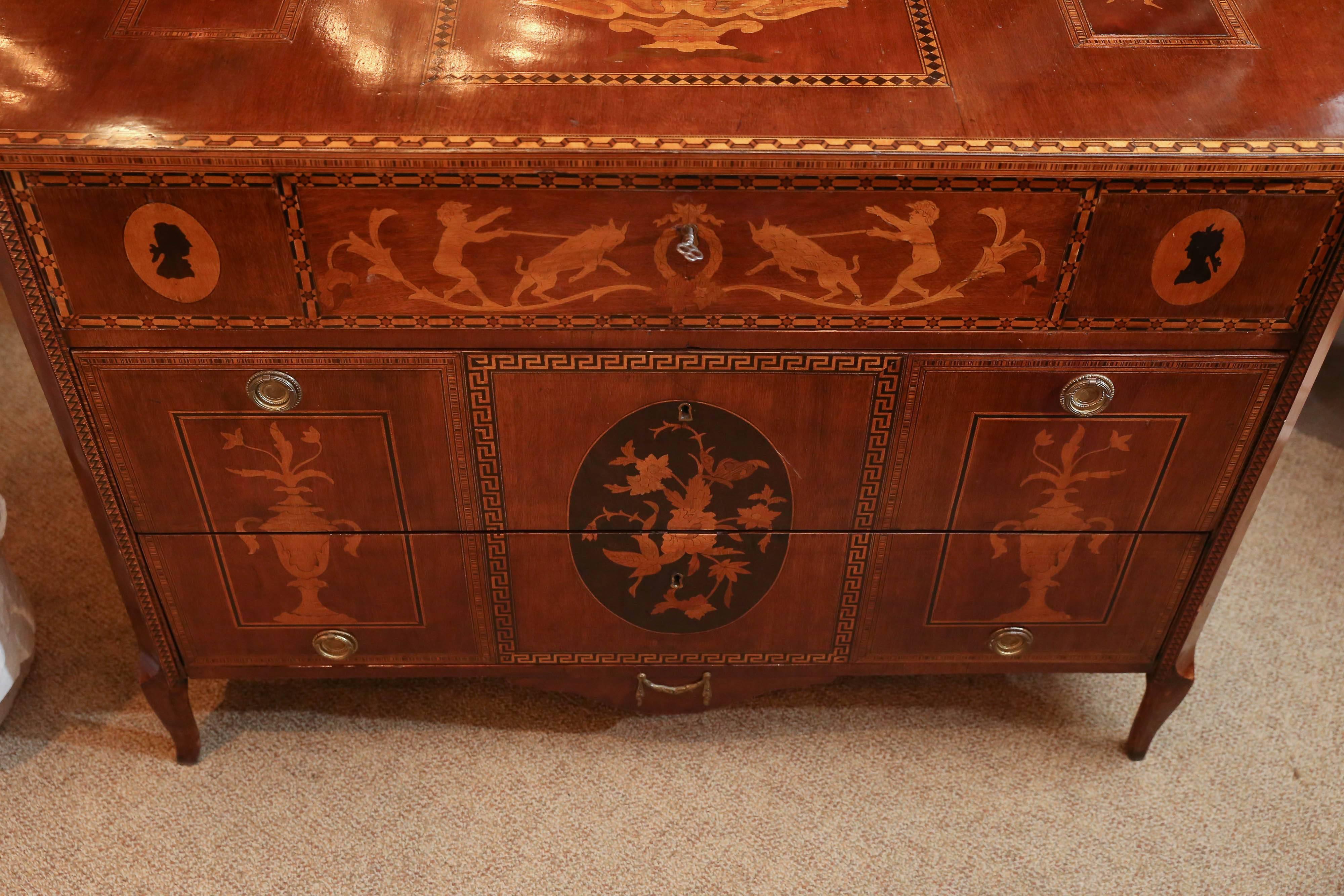 Italian Walnut, Ebonized and Fruitwood Marquetry Commode, circa 1890 2