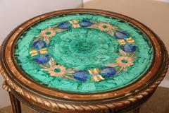 French 19th Century Round Malachite, Lapis and Coral Stone Inlaid Table