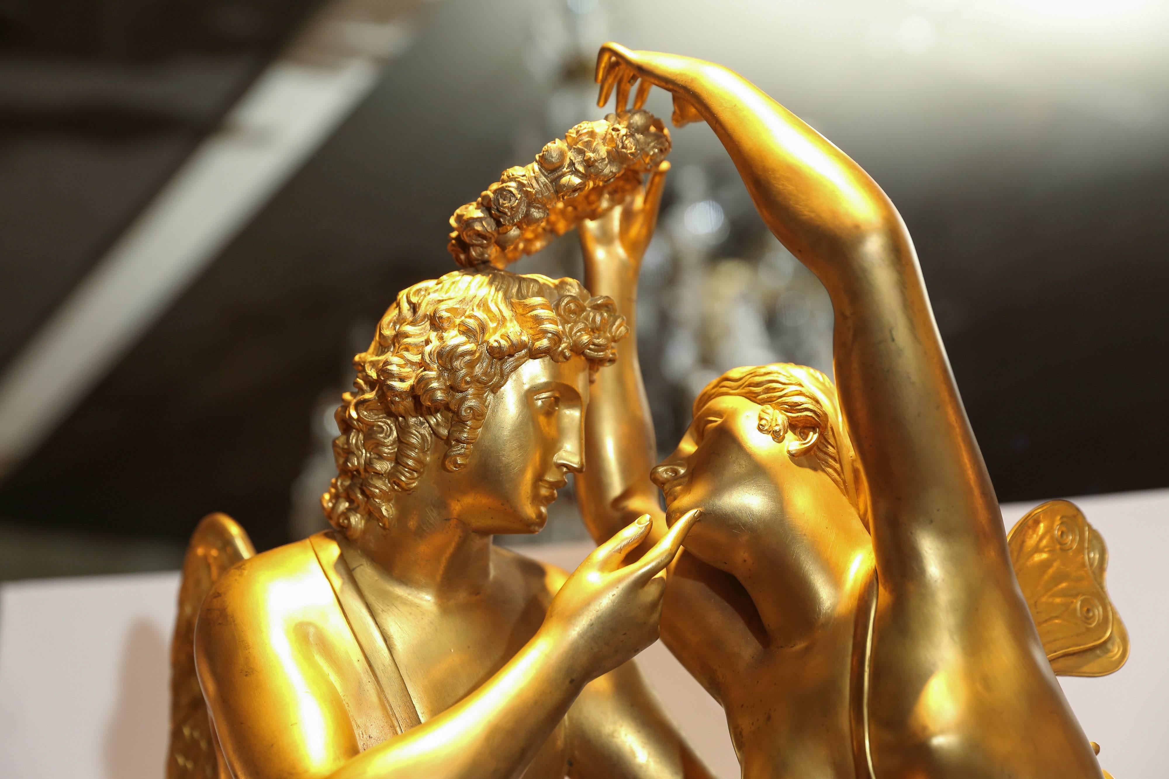 French 19th Century Bronze Doré and Marble Clock by Marti