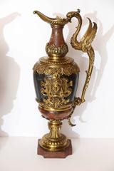 French Griotte Marble, Gilt-Bronze Garnitures in the Form of Ewers, 19th Century