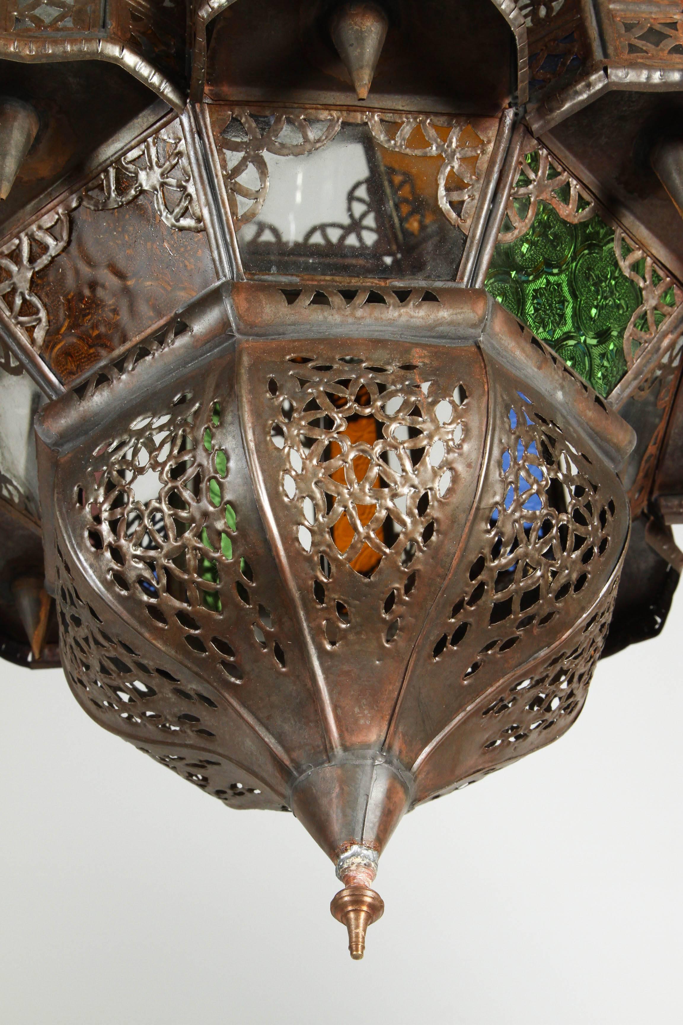 Hammered Vintage Moroccan Mamounia Glass Moorish Lantern