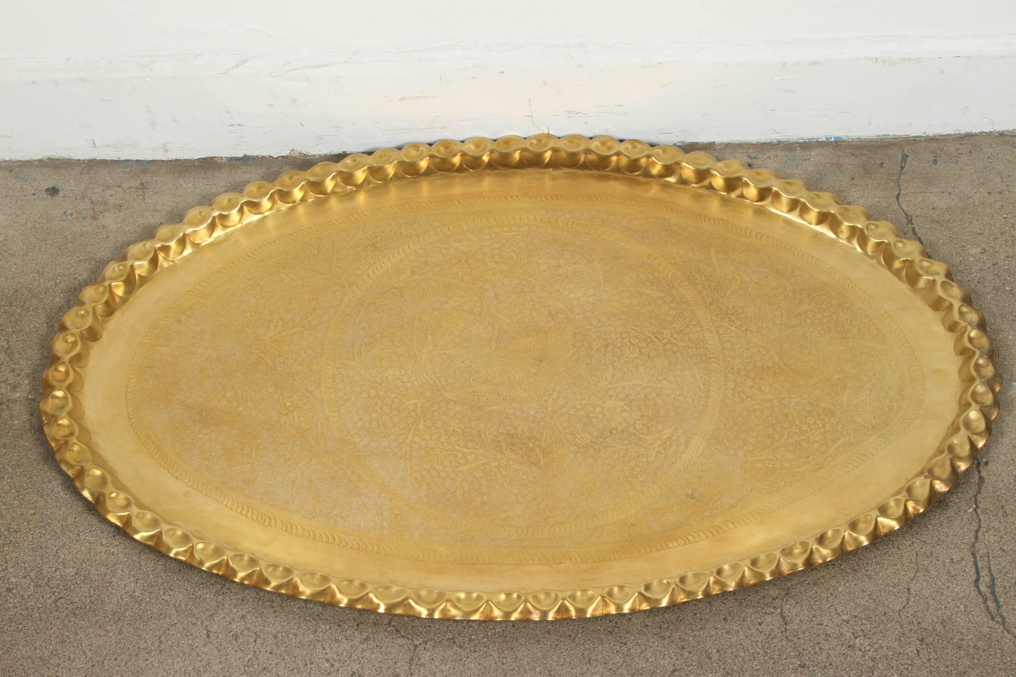 Bohemian Midcentury Large Oval Brass Tray