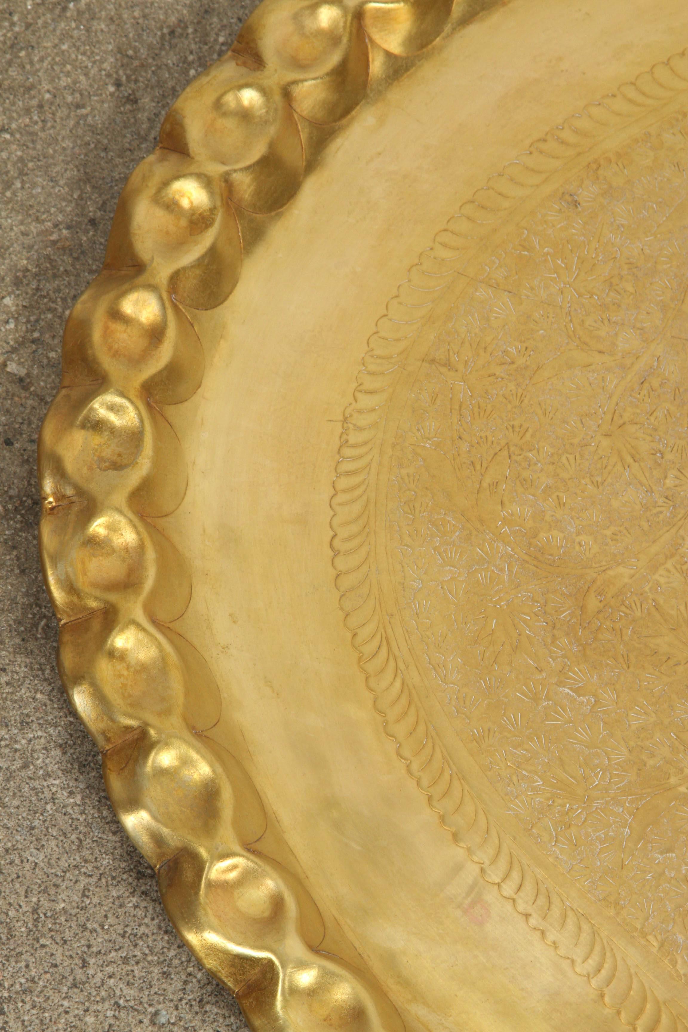 Moroccan Midcentury Large Oval Brass Tray