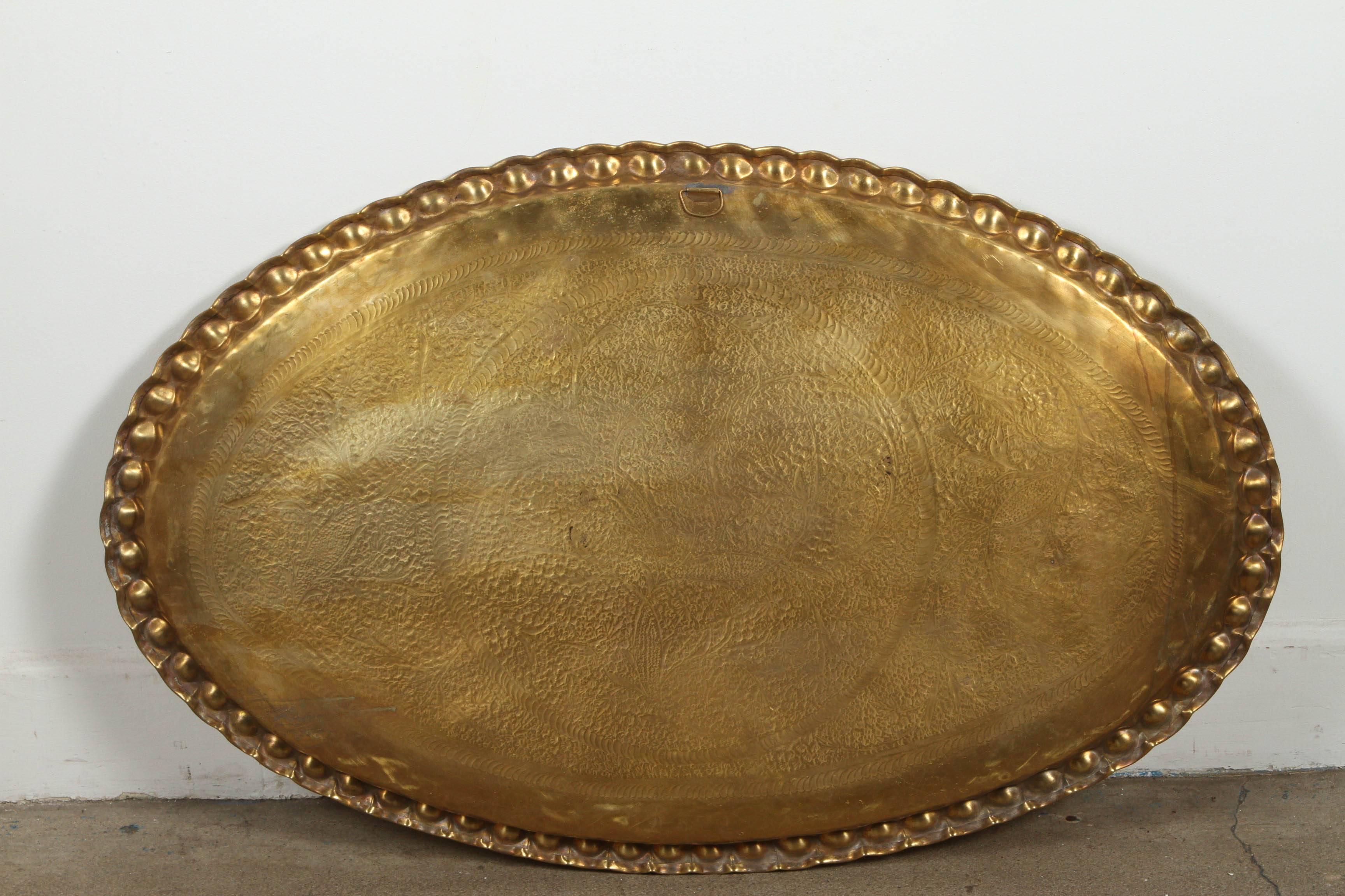Midcentury Large Oval Brass Tray 1