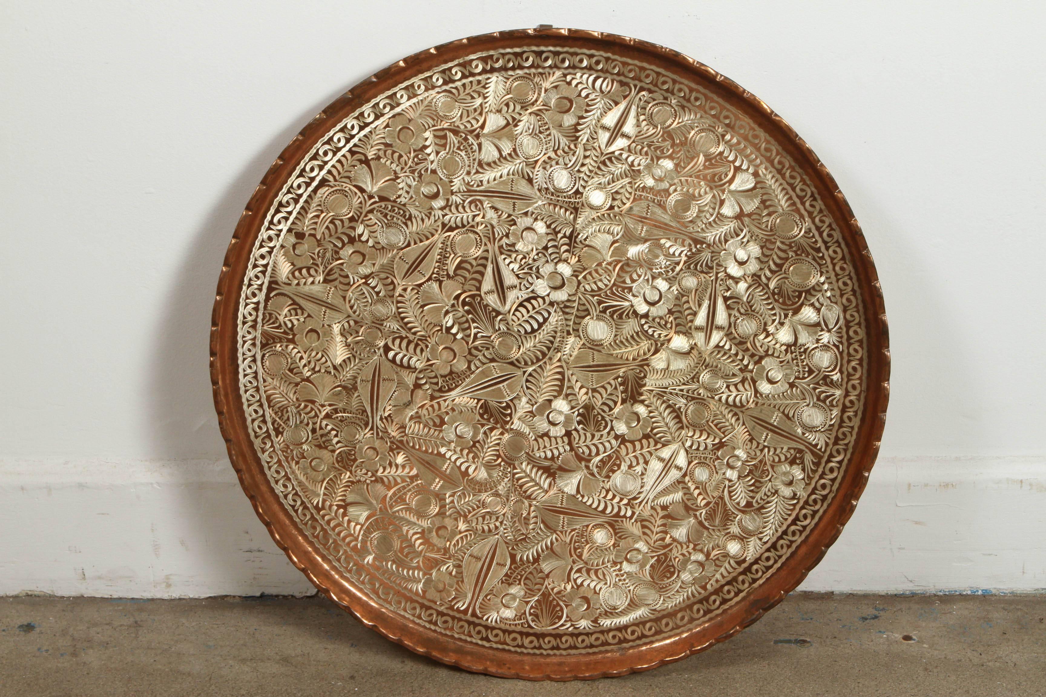 Moorish Large Turkish Hanging Copper and Brass Decorative Platter
