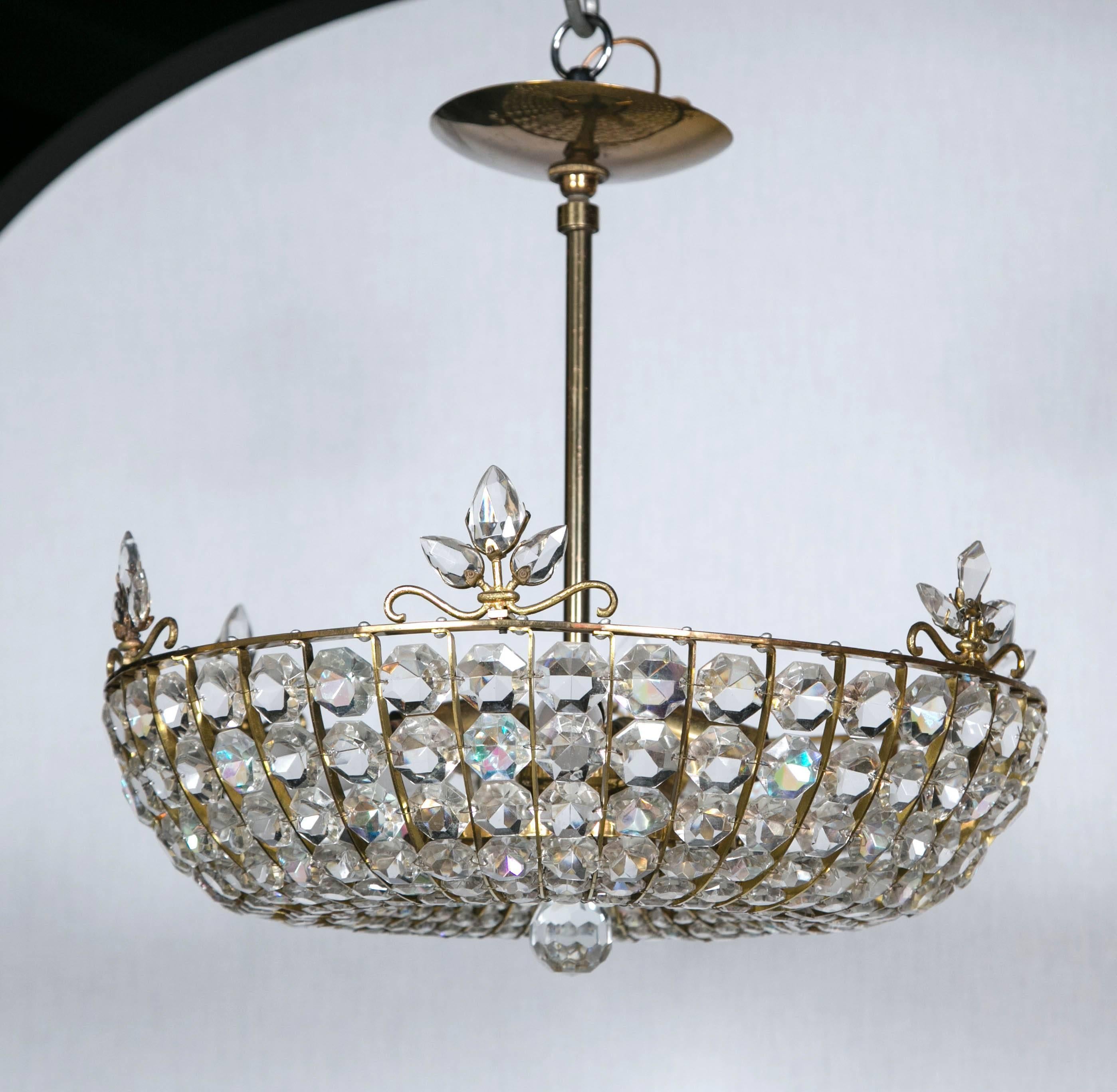 French Beaded Crystal Light Fixture In Excellent Condition For Sale In Stamford, CT