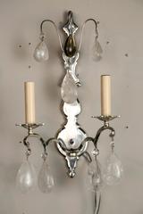 Silver Plated Bronze Rock Crystal Sconces
