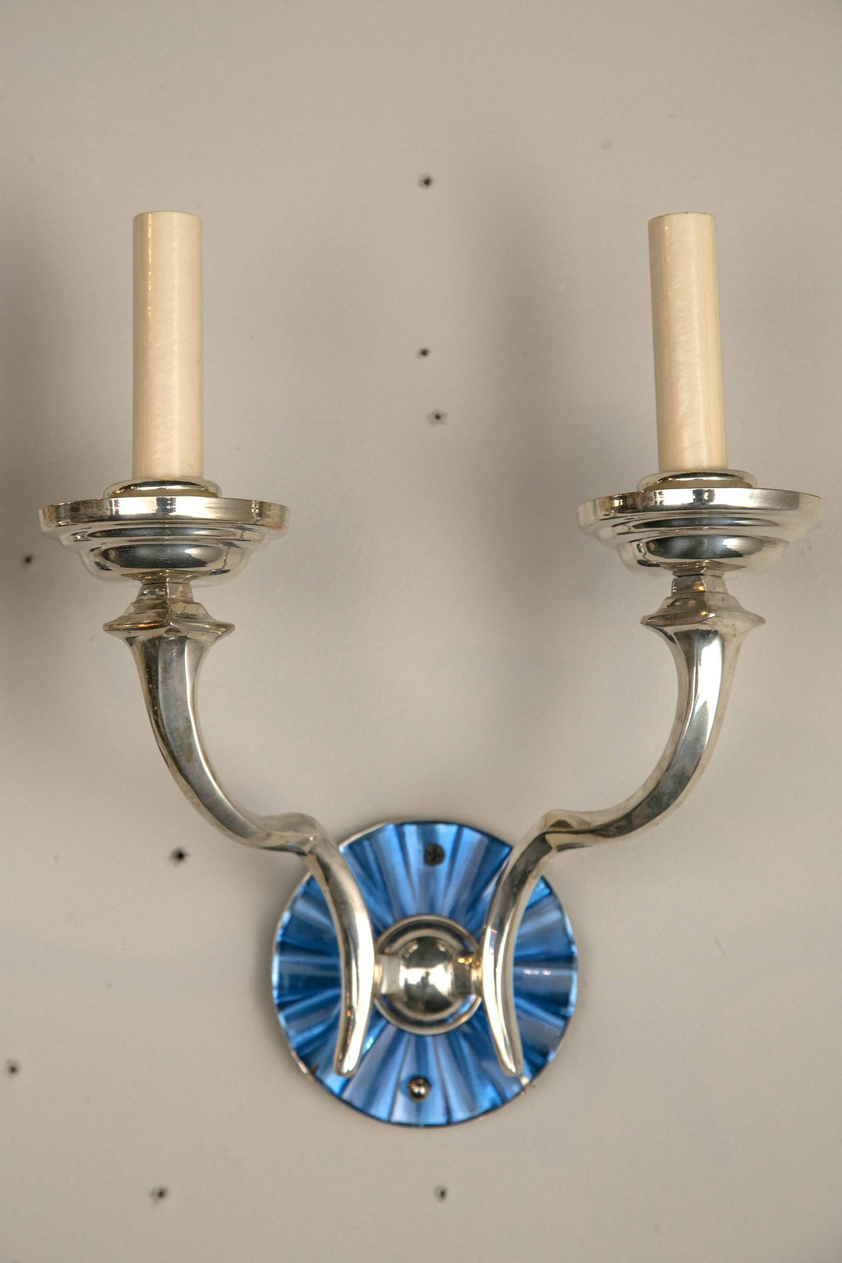 North American Pair of Silverplate Caldwell Sconces For Sale