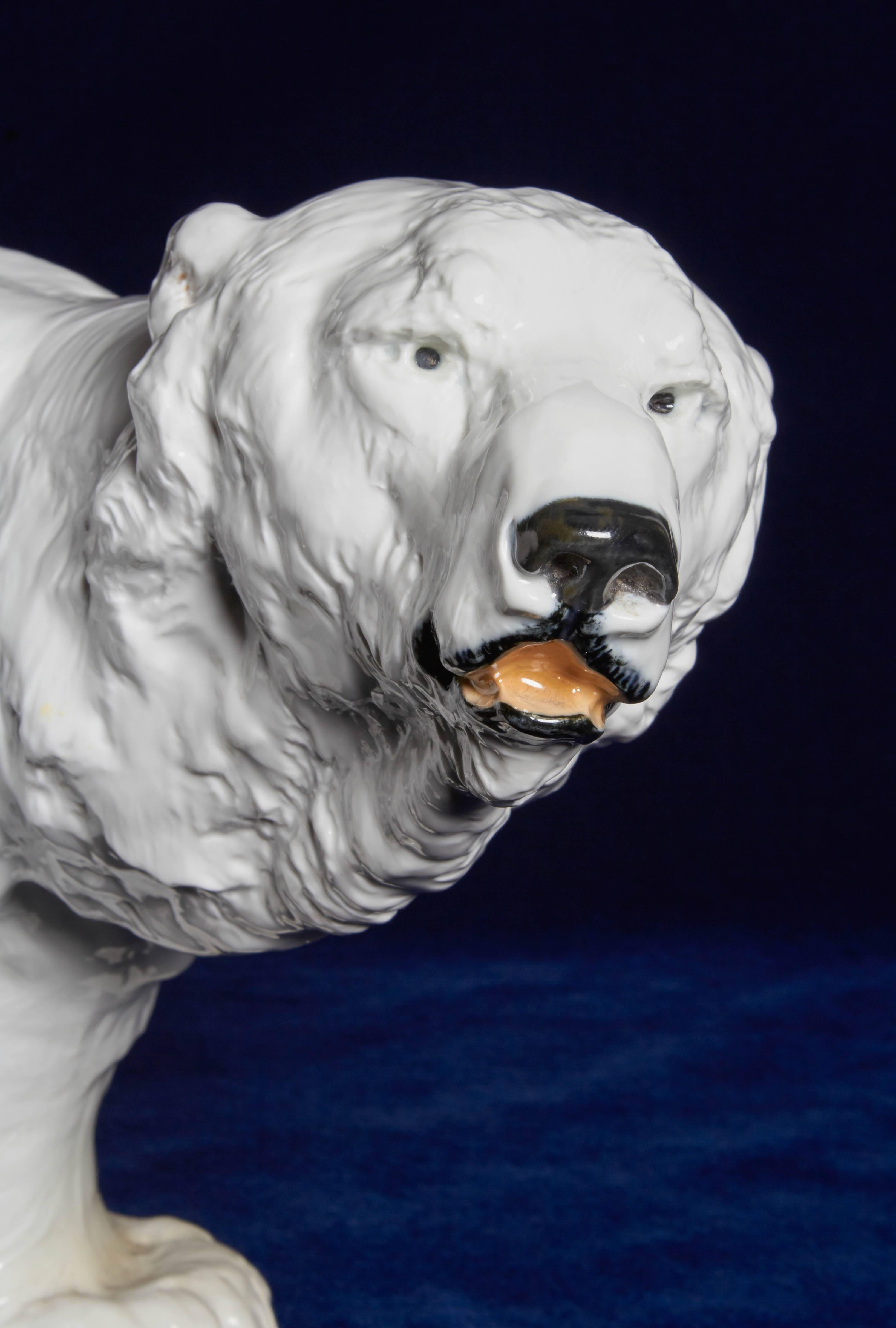 Early 20th Century Large Art Deco Meissen Porcelain Sculpture of a Polar Bear by Otto Jarl