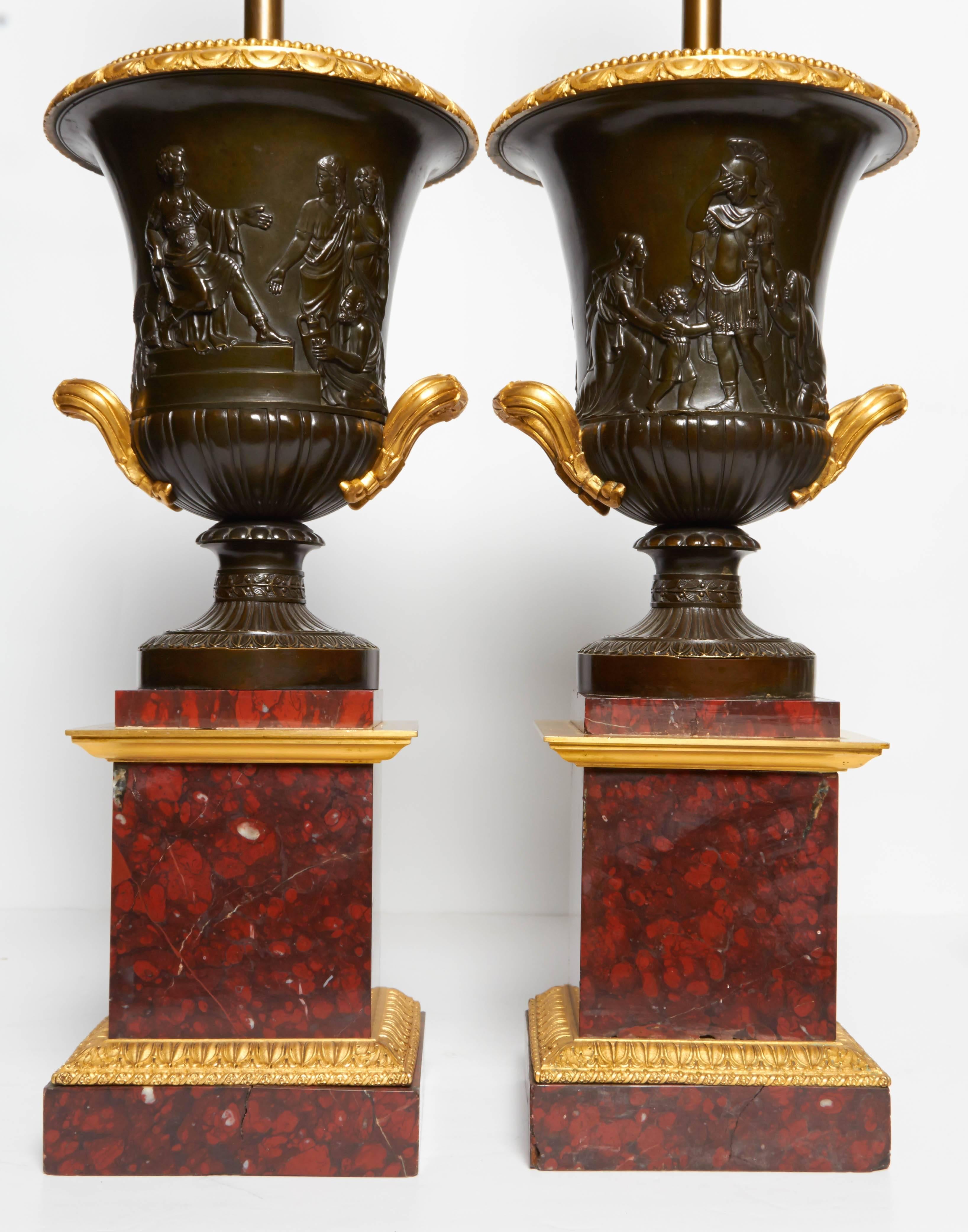 19th Century Fine Large Pair of Antique Neoclassical, Campagna Shaped Bronze Urns or Lamp For Sale