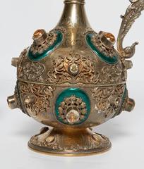 Fine Pair of Antique Austrian Enamel on Silver and Gold Jeweled Ewers