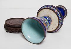 Exceptional Pair of 19th Century Canton Enamel Candlesticks