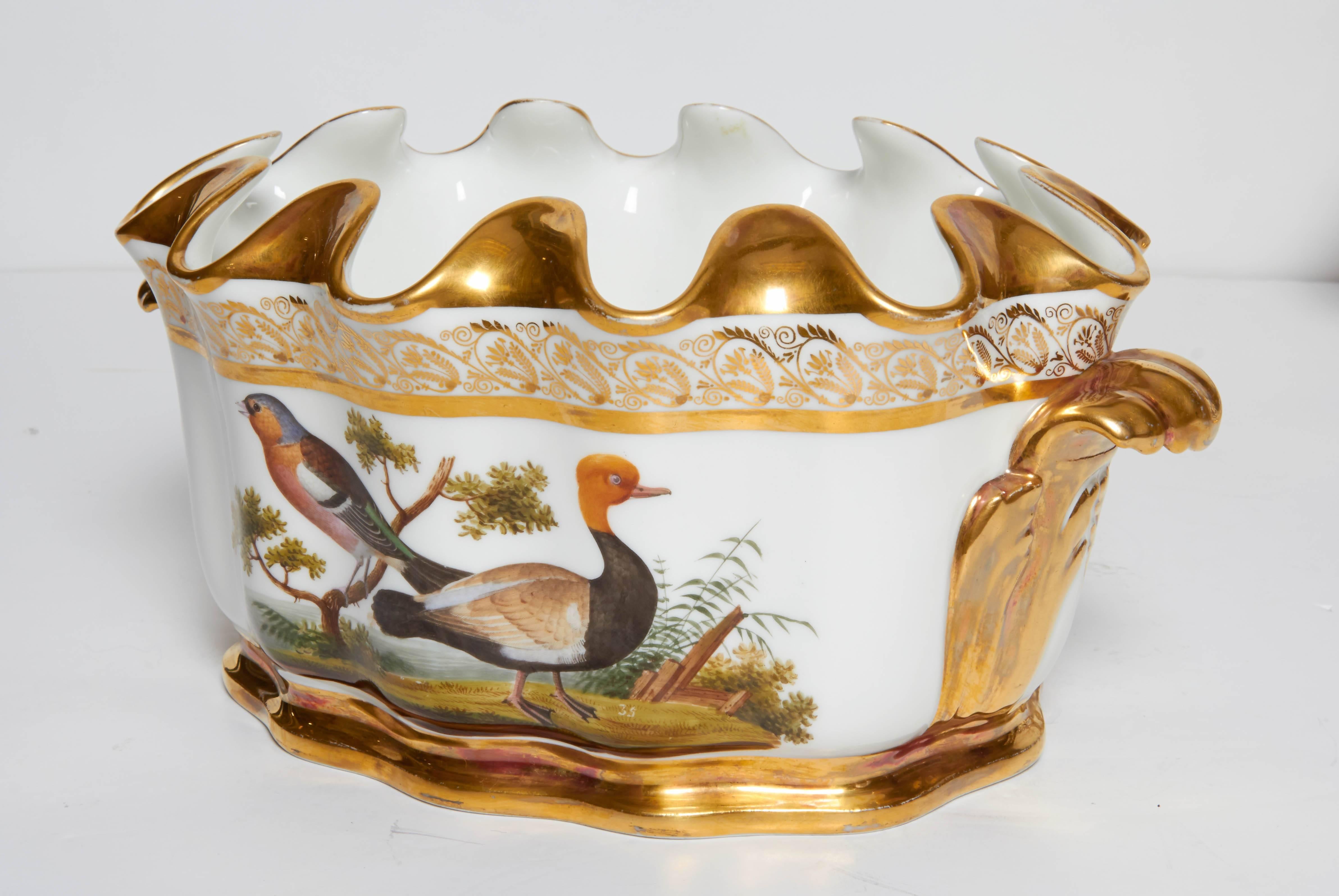 Pair of Naples-Decorated Porcelain Ornithological Glass Cooler/Rinser/Monteith 1