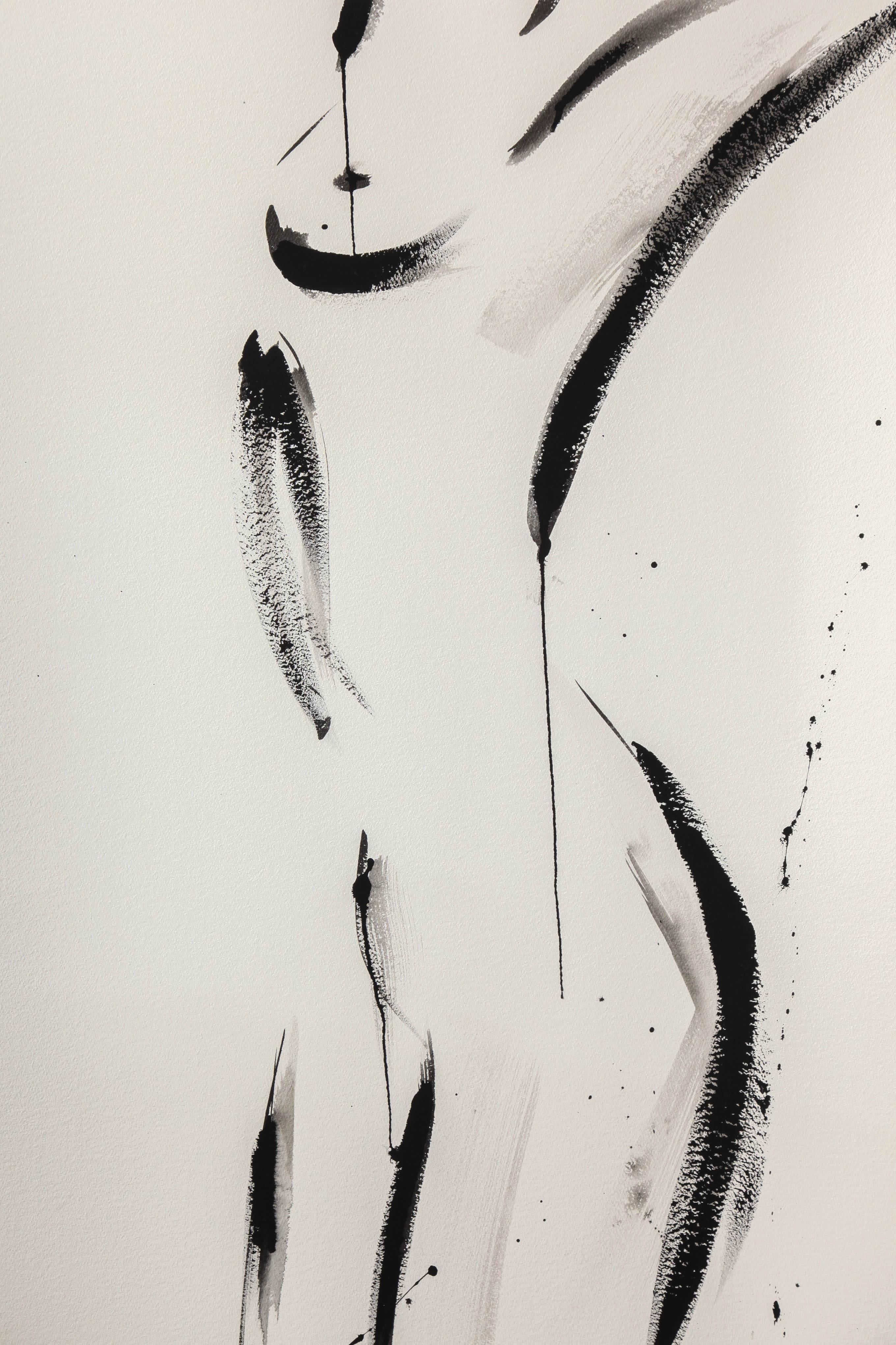 Beautiful nude painting by Jenna Snyder-Phillips. Sumi ink, charcoal and lacquer on 100% cotton archival paper. Artist is educated in Italy and USA.