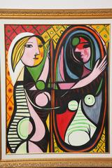 Painting, "Girl before a Mirror", Copy of Picasso, Gold Frame, Modern Art