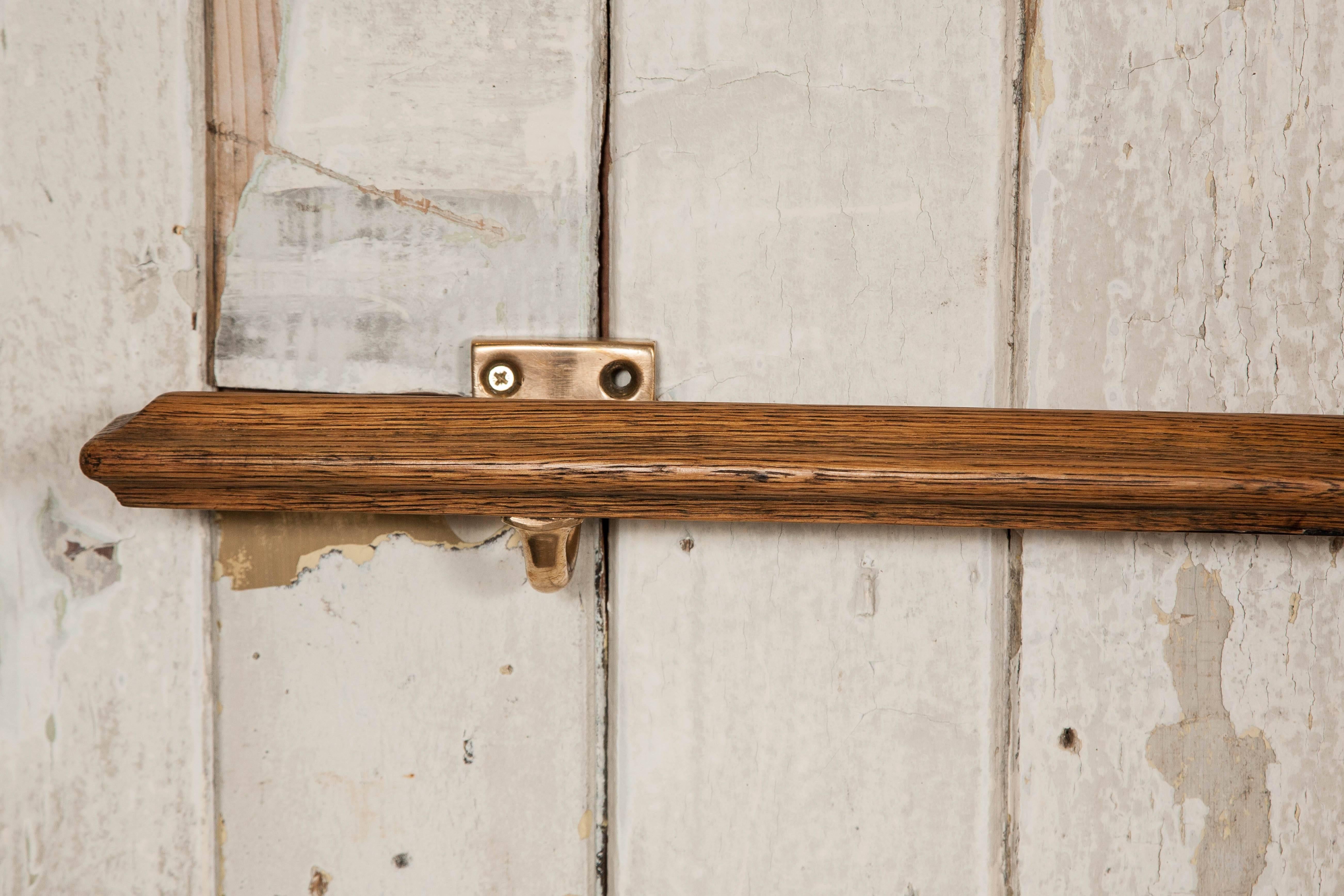 A set of original antique handrails in solid oak with attractive brass fittings.

We have several of two lengths of handrails available:

17 handrails at 130cm long x 5cm thick x 9cm deep
7 handrails at 195cm long x 5cm thick x 9cm deep

