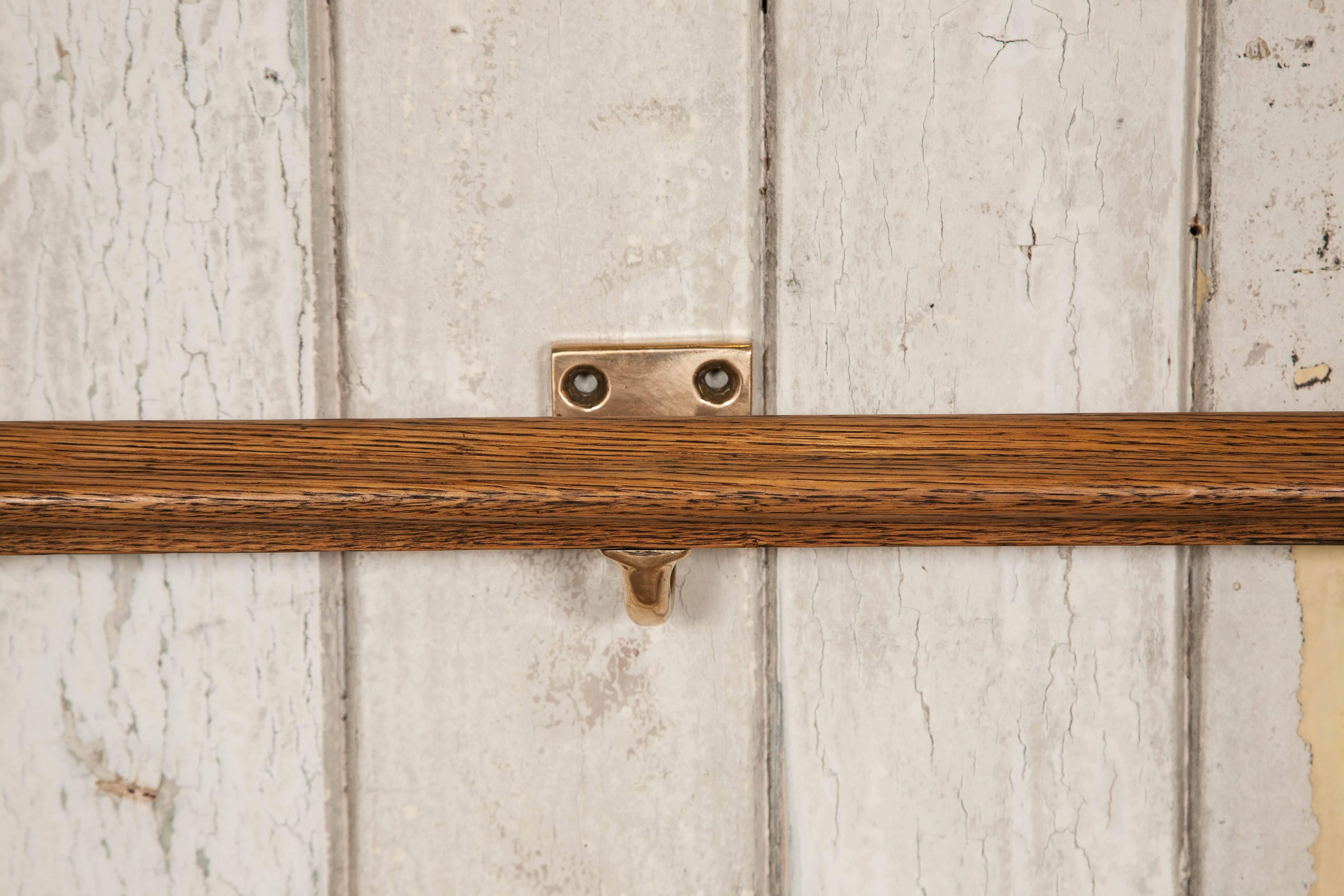 British Antique Solid Oak and Brass Handrails