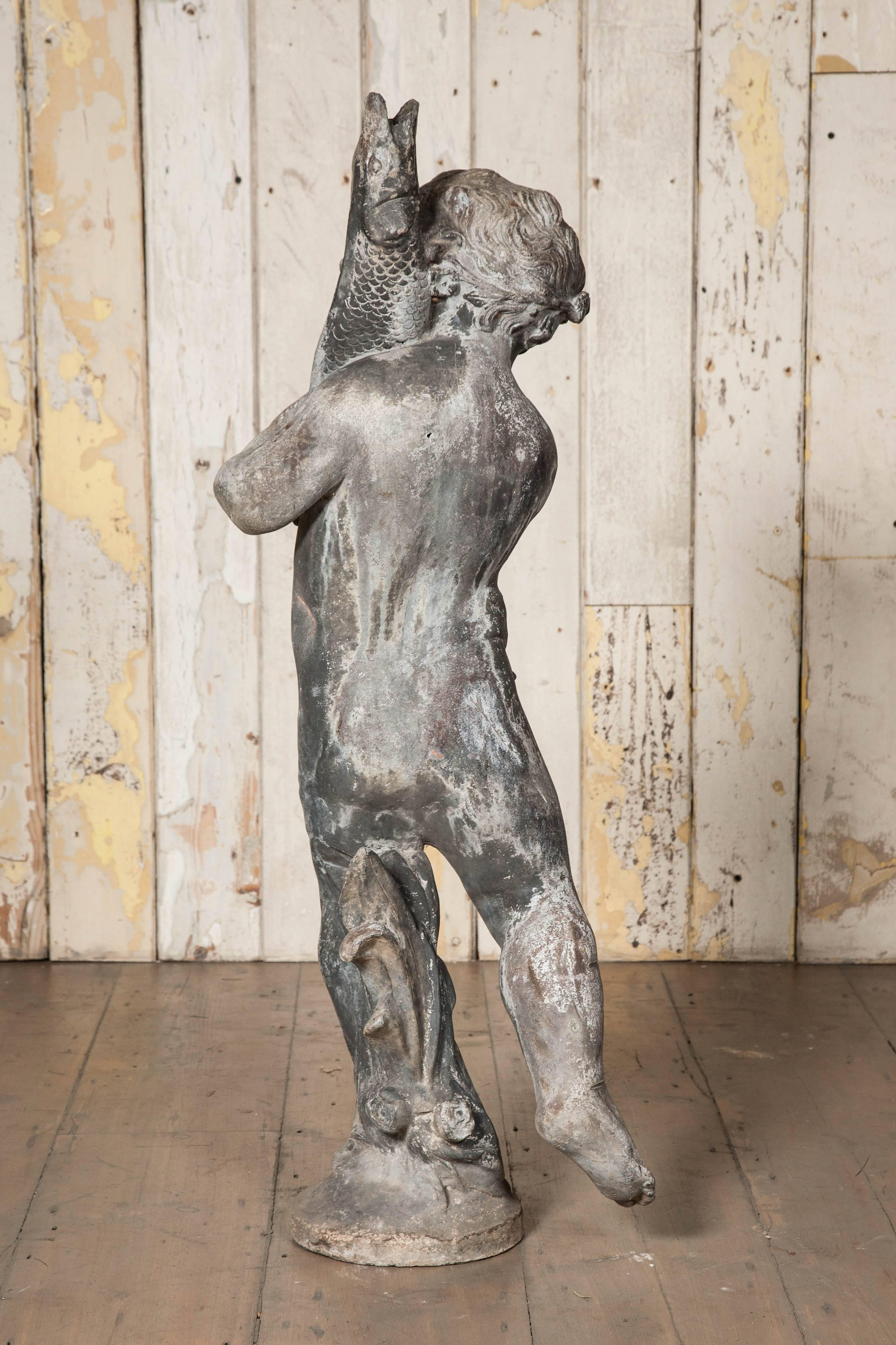 Antique Boy with Pike Lead Fountain In Good Condition For Sale In London, GB