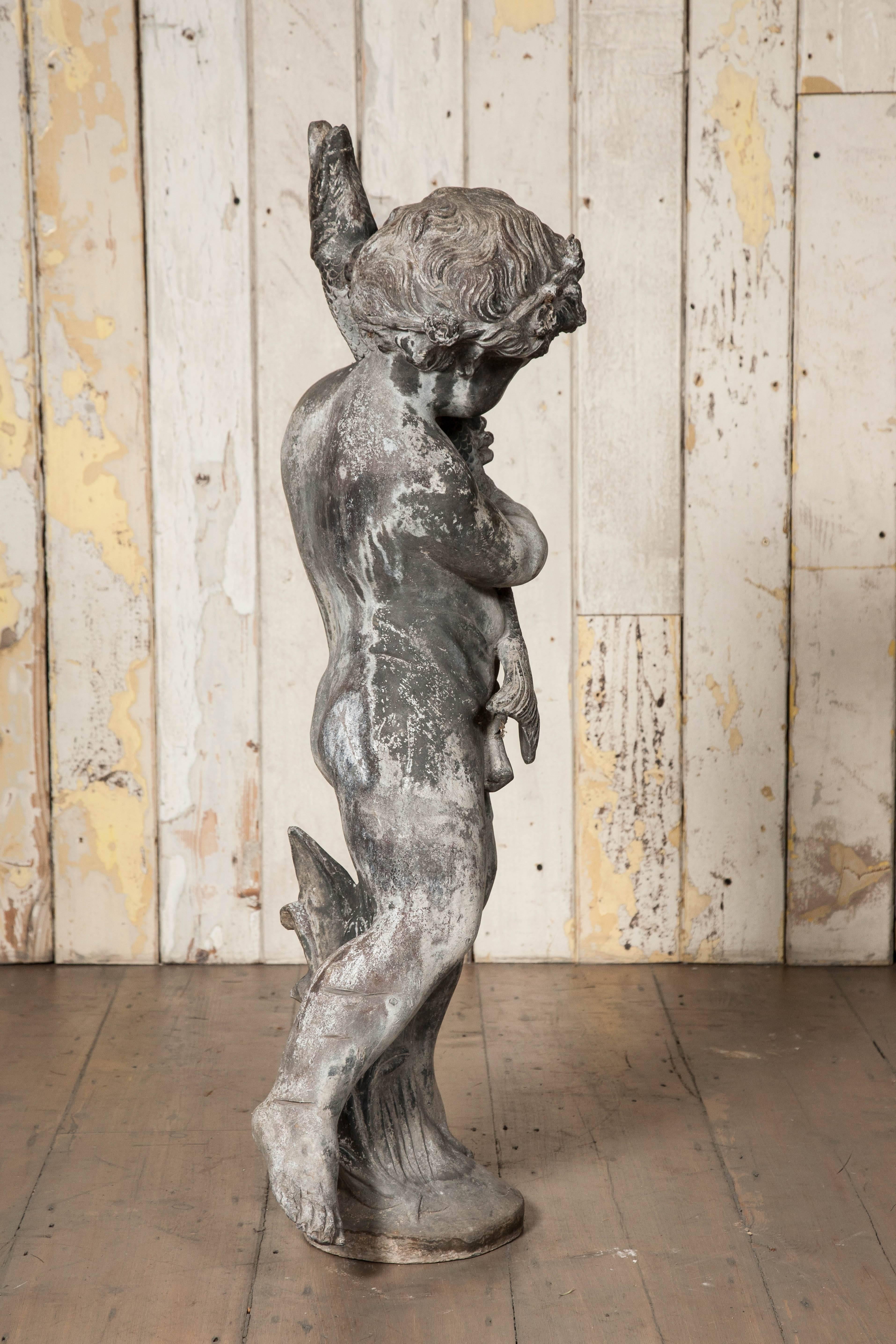 Early 20th Century Antique Boy with Pike Lead Fountain For Sale