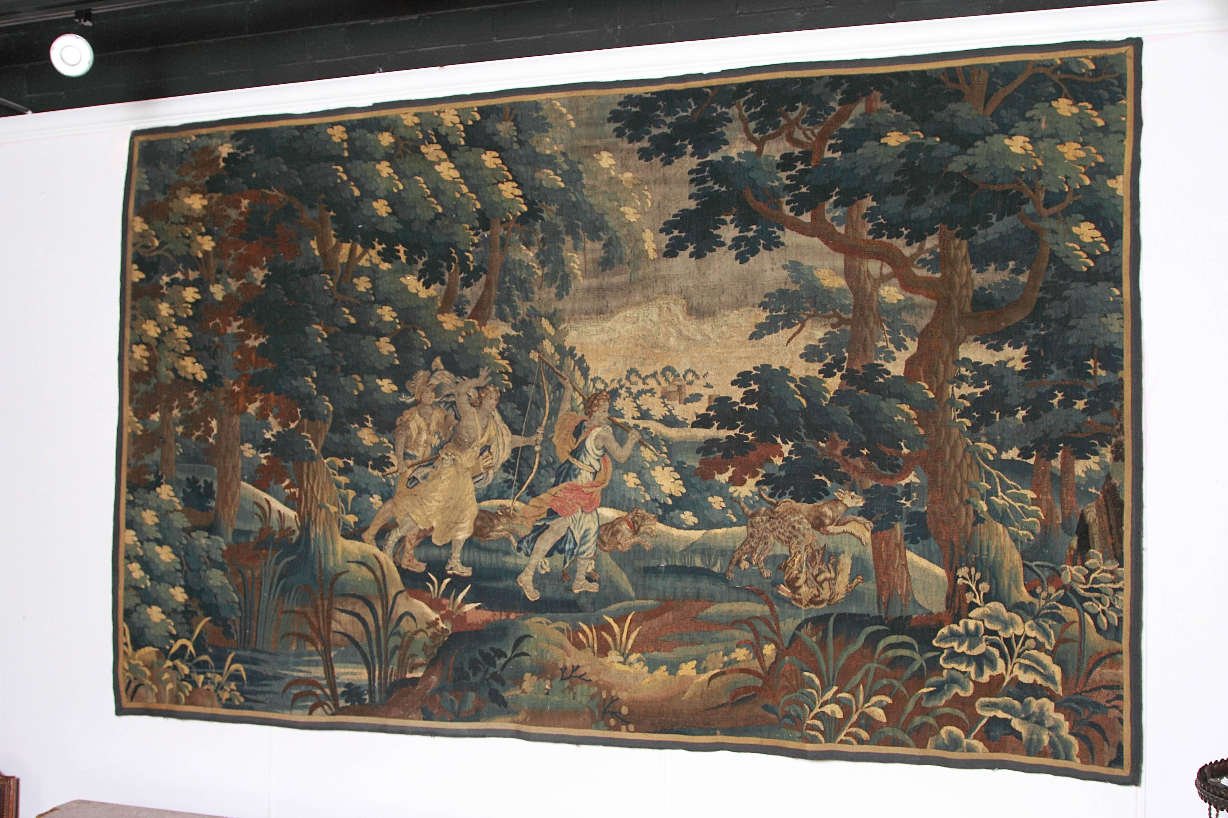 French 18th Century Aubusson Tapestry Featuring Diana, Goddess of the Hunt