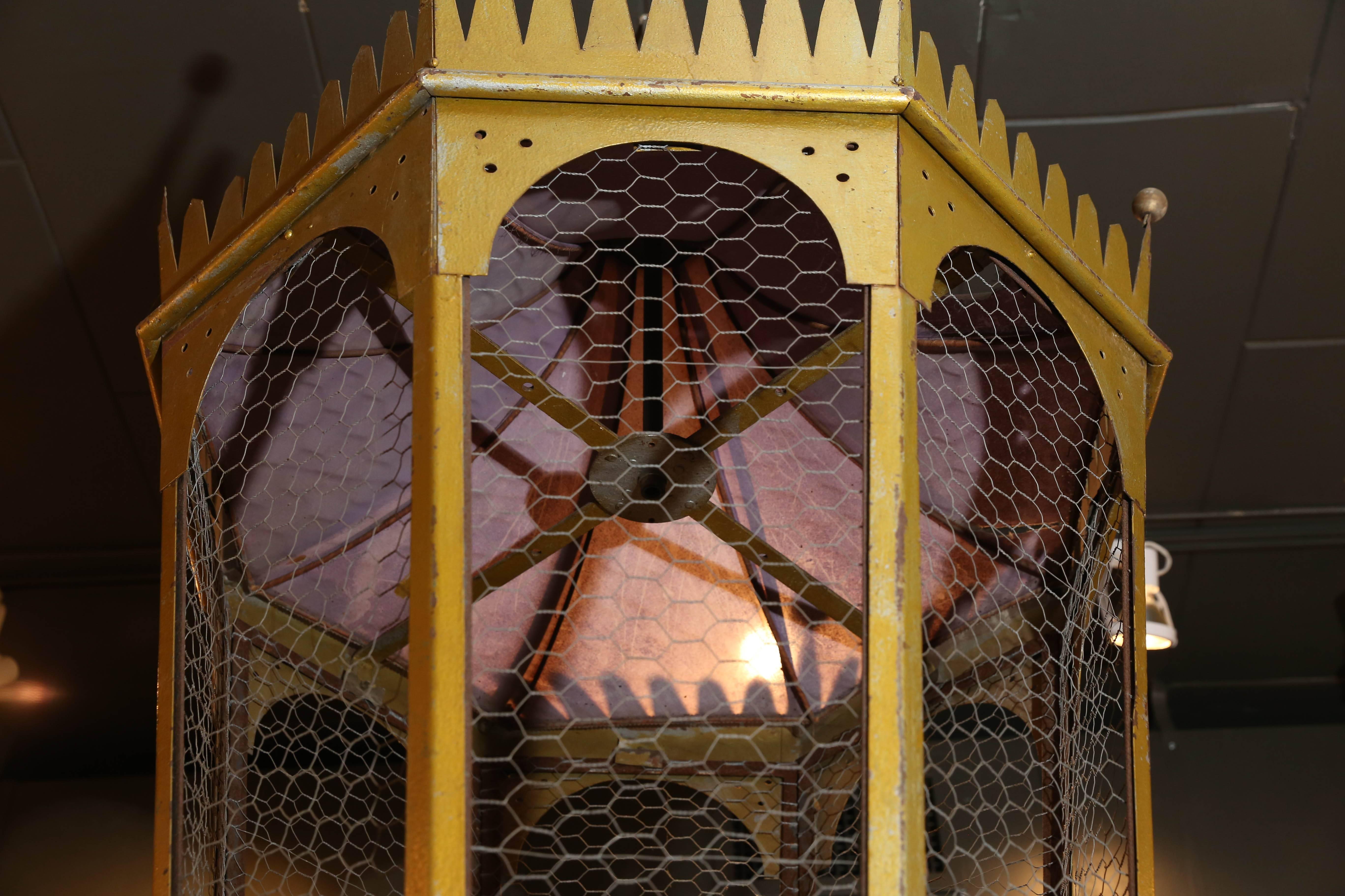 Woven Large Italian Gold-Painted Lantern