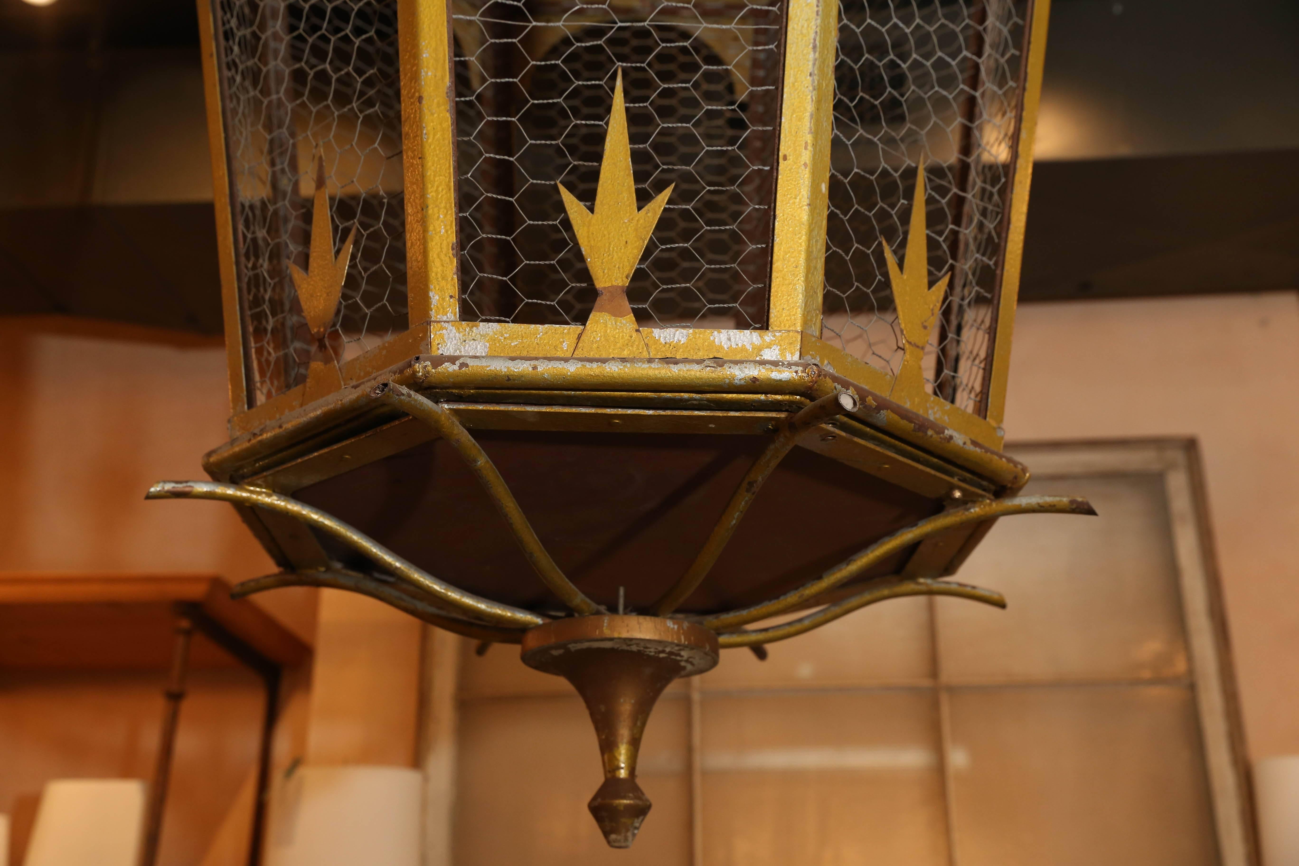 Large Italian Gold-Painted Lantern In Good Condition In Houston, TX