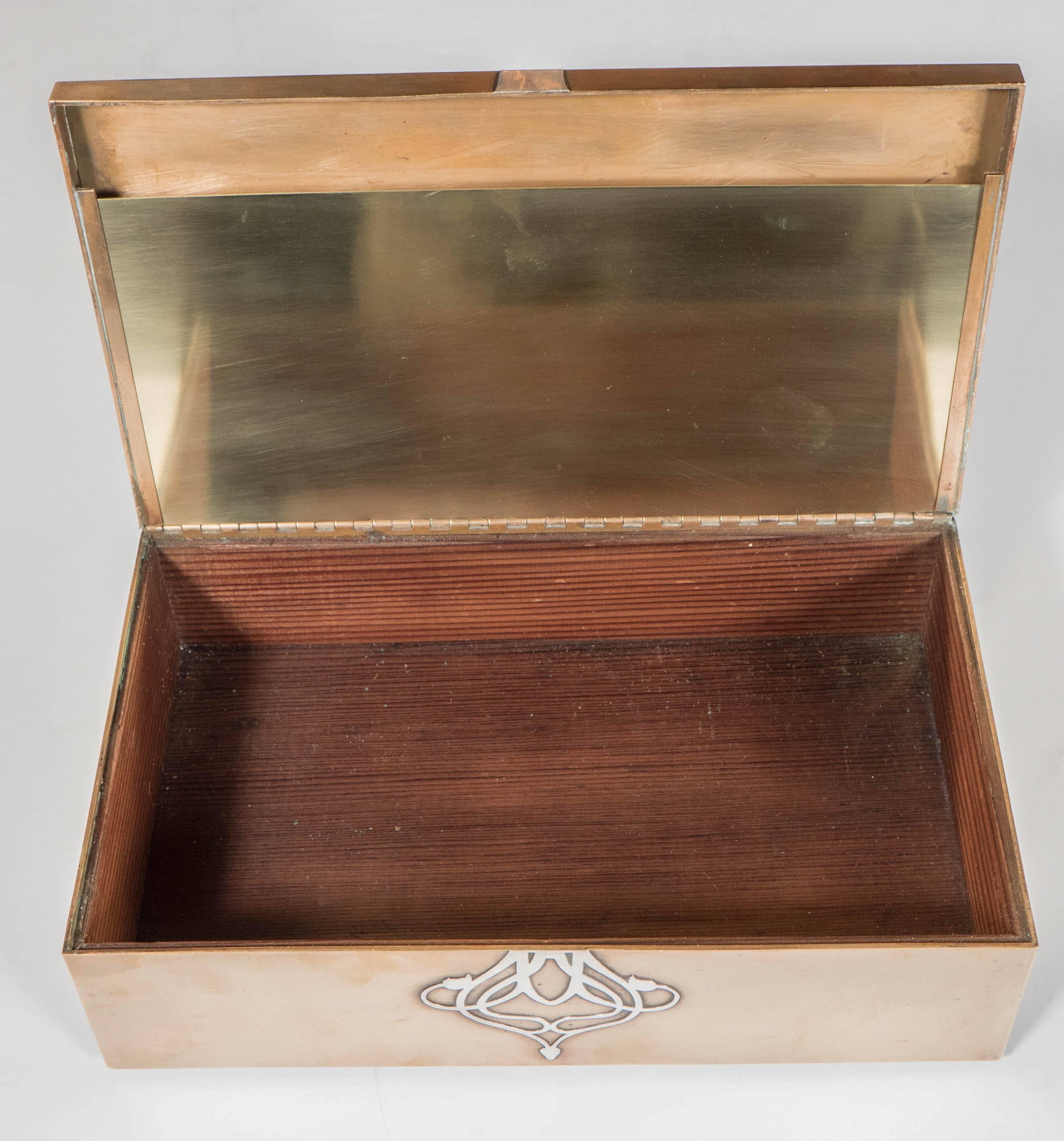 Early 20th Century Gorgeous Aesthetic Movement Bronze Box with Sterling Silver Overlay by Heintz