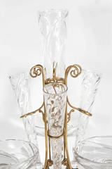 Elegant French Art Deco Crystal and Brass Scroll Form Design Epergne