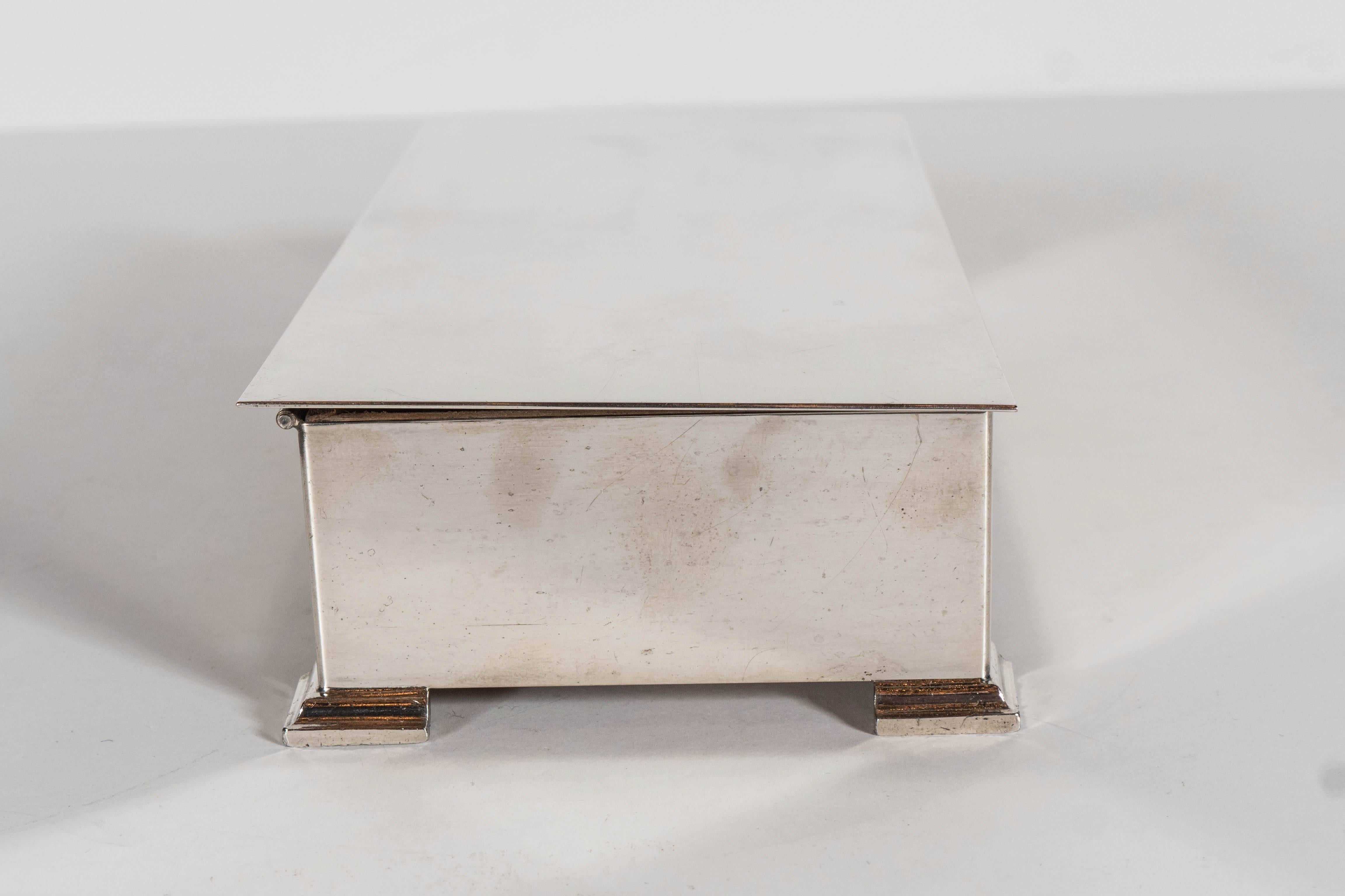 Cedar Elegant Streamline Art Deco Silver Plated Box