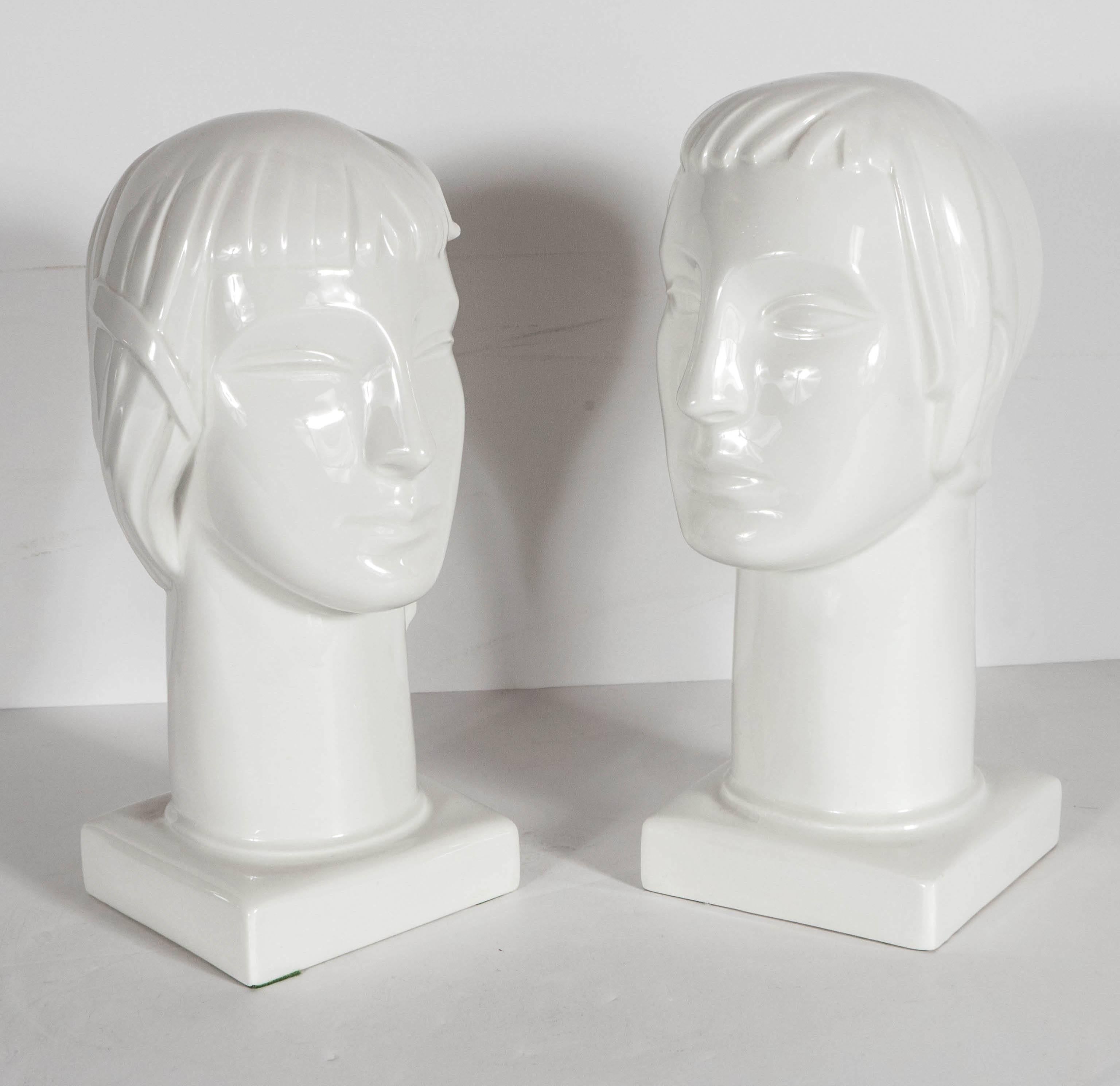 American Pair of Art Deco by Geza De Vegh for Lamberton Scammell Porcelain Figure Heads