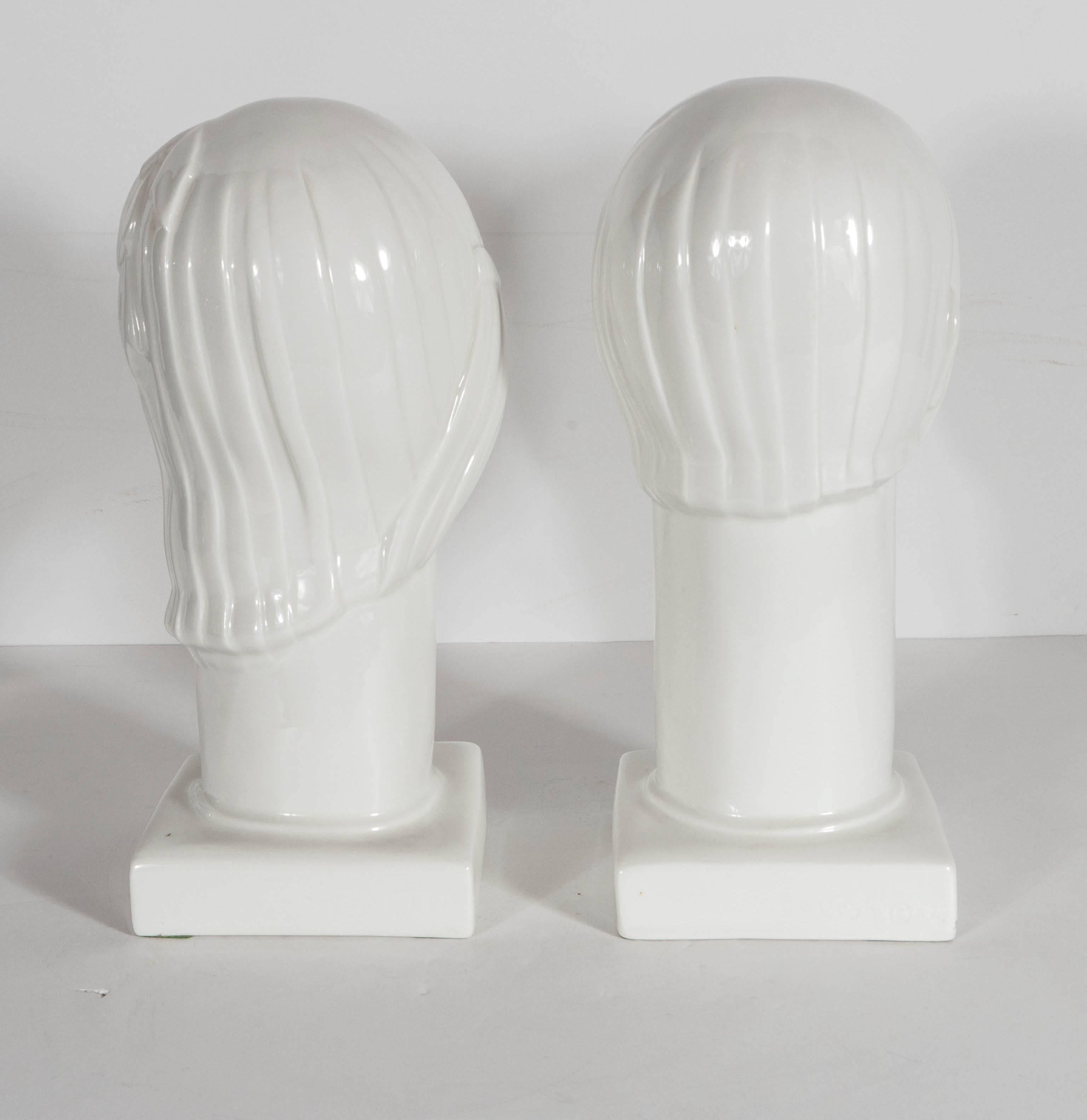 Mid-20th Century Pair of Art Deco by Geza De Vegh for Lamberton Scammell Porcelain Figure Heads