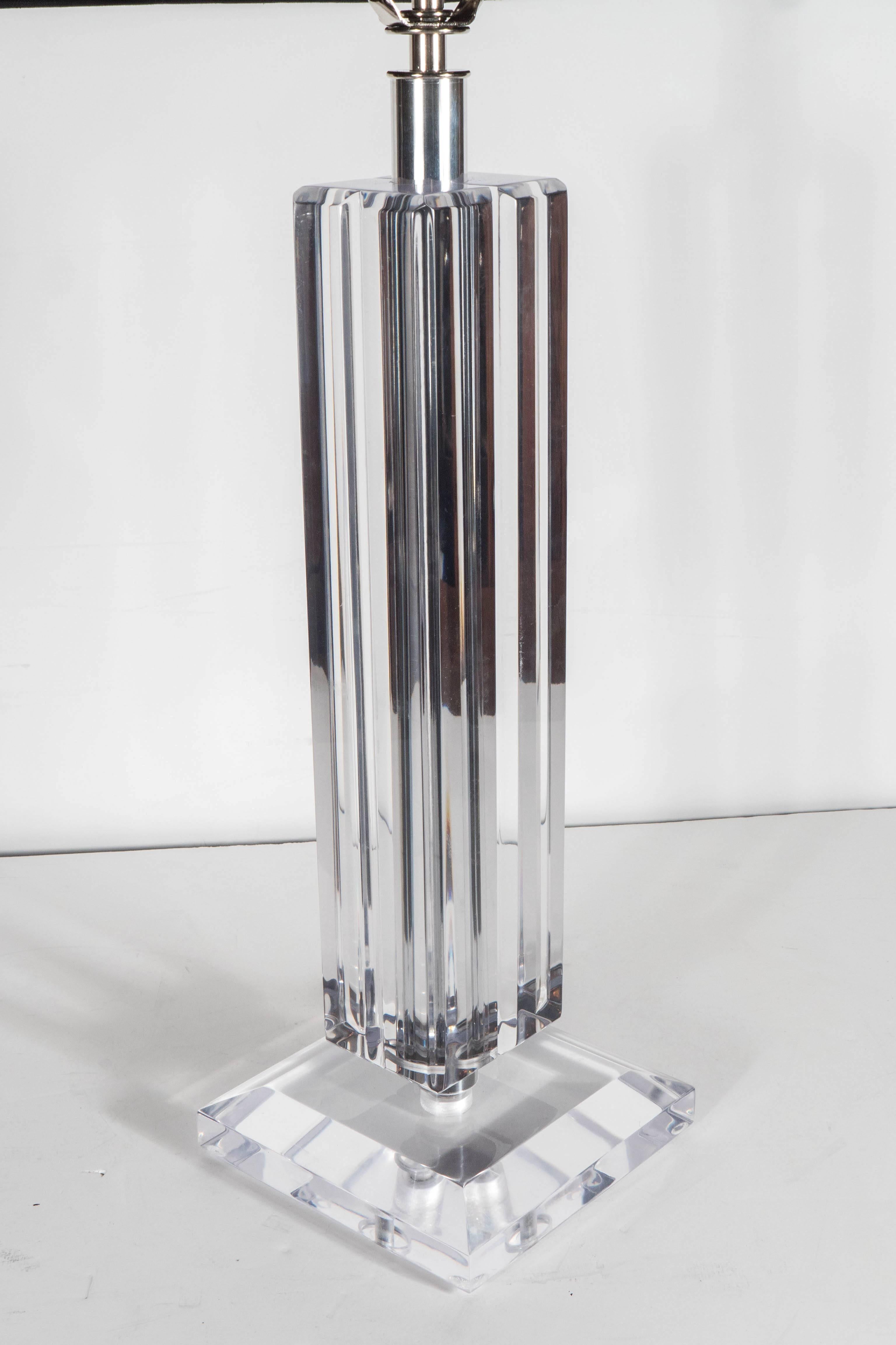 Ultra-Chic Pair of Lucite and Chrome Lamps in the Manner of Karl Springer In Excellent Condition In New York, NY