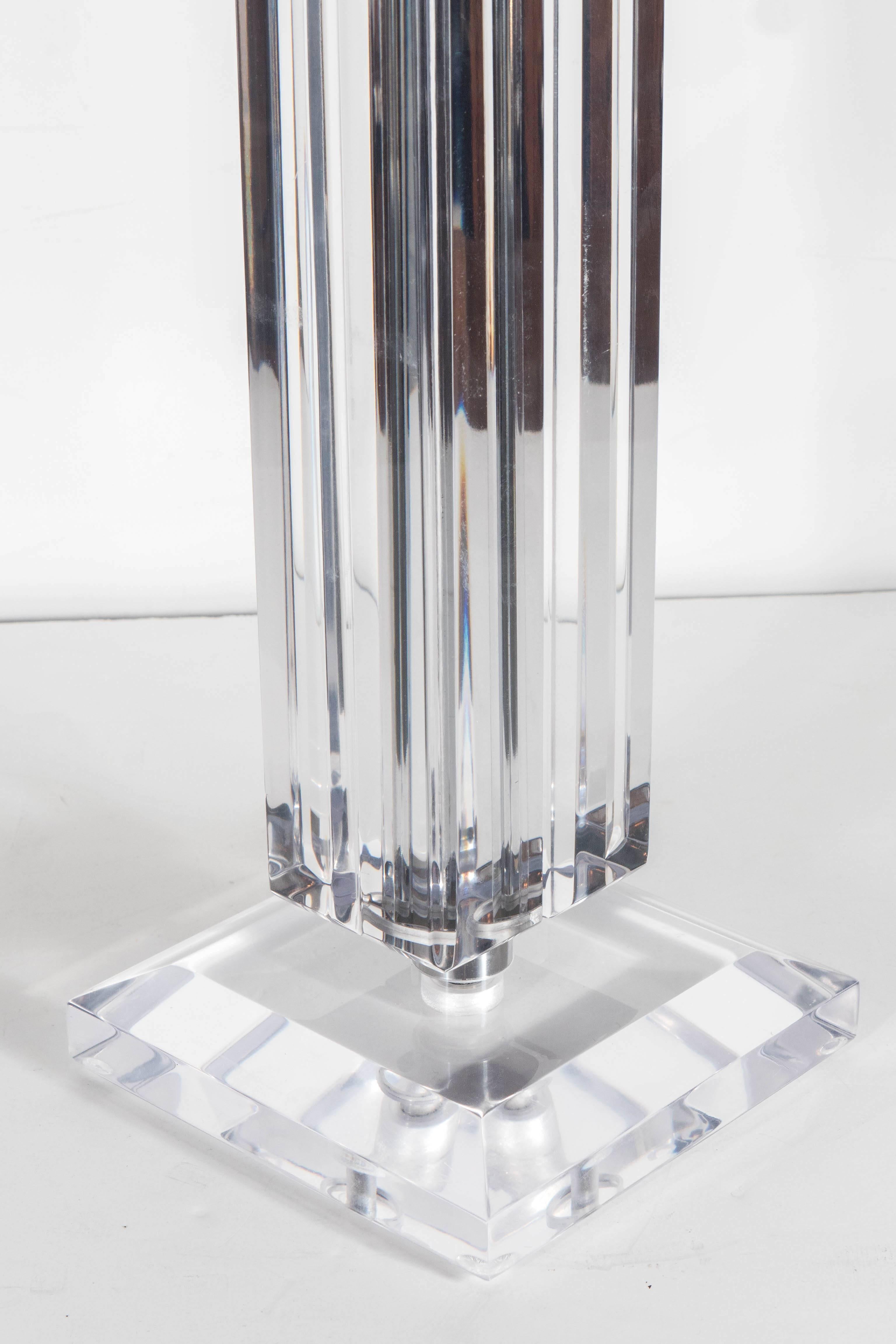Late 20th Century Ultra-Chic Pair of Lucite and Chrome Lamps in the Manner of Karl Springer