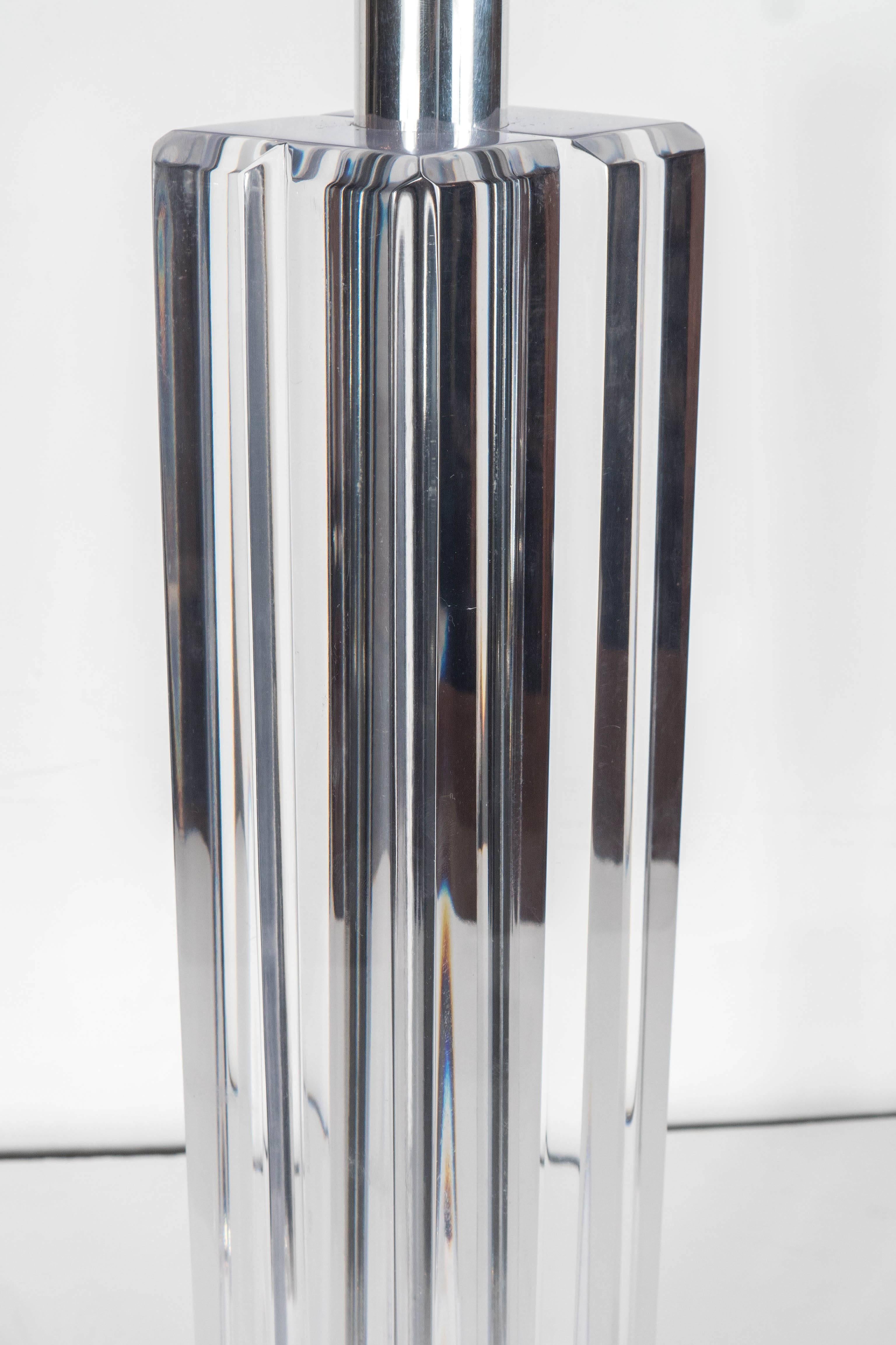 Ultra-Chic Pair of Lucite and Chrome Lamps in the Manner of Karl Springer 1