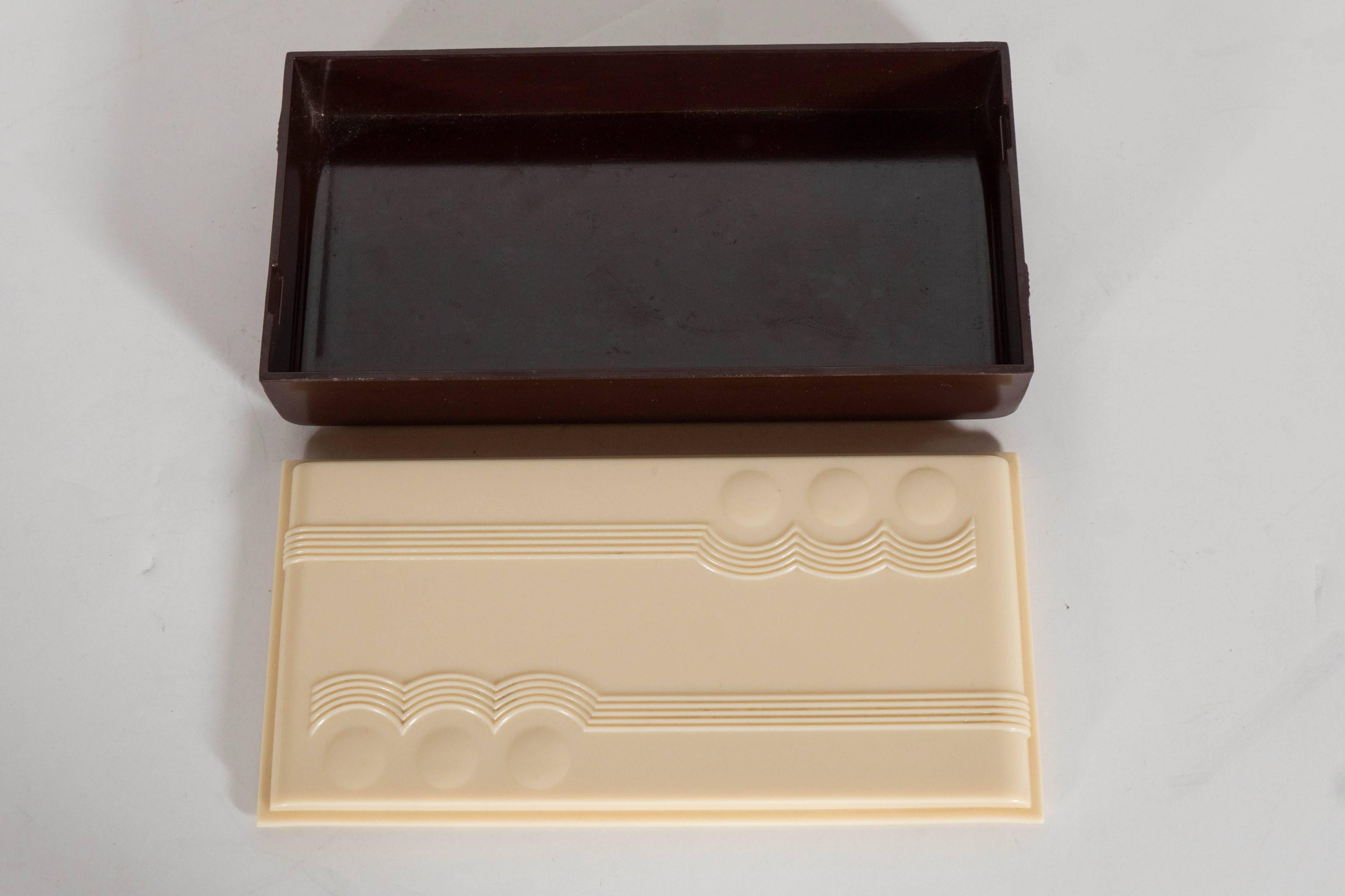 American Art Deco Two-Tone Bakelite Box with Detailing by Parker Box Company 1