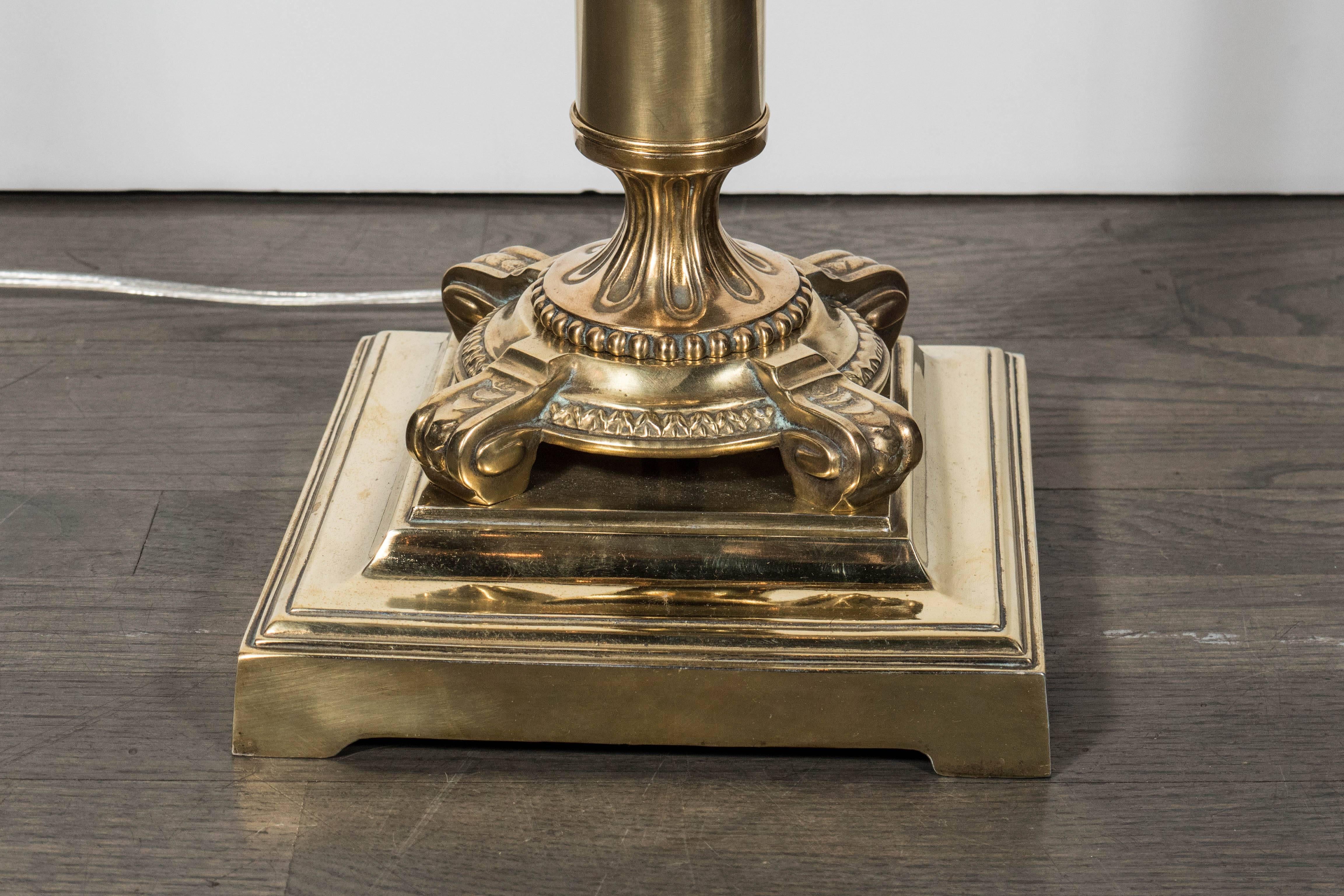 American Stunning Art Deco Brass and Glass Floor Lamp with Neoclassical Details