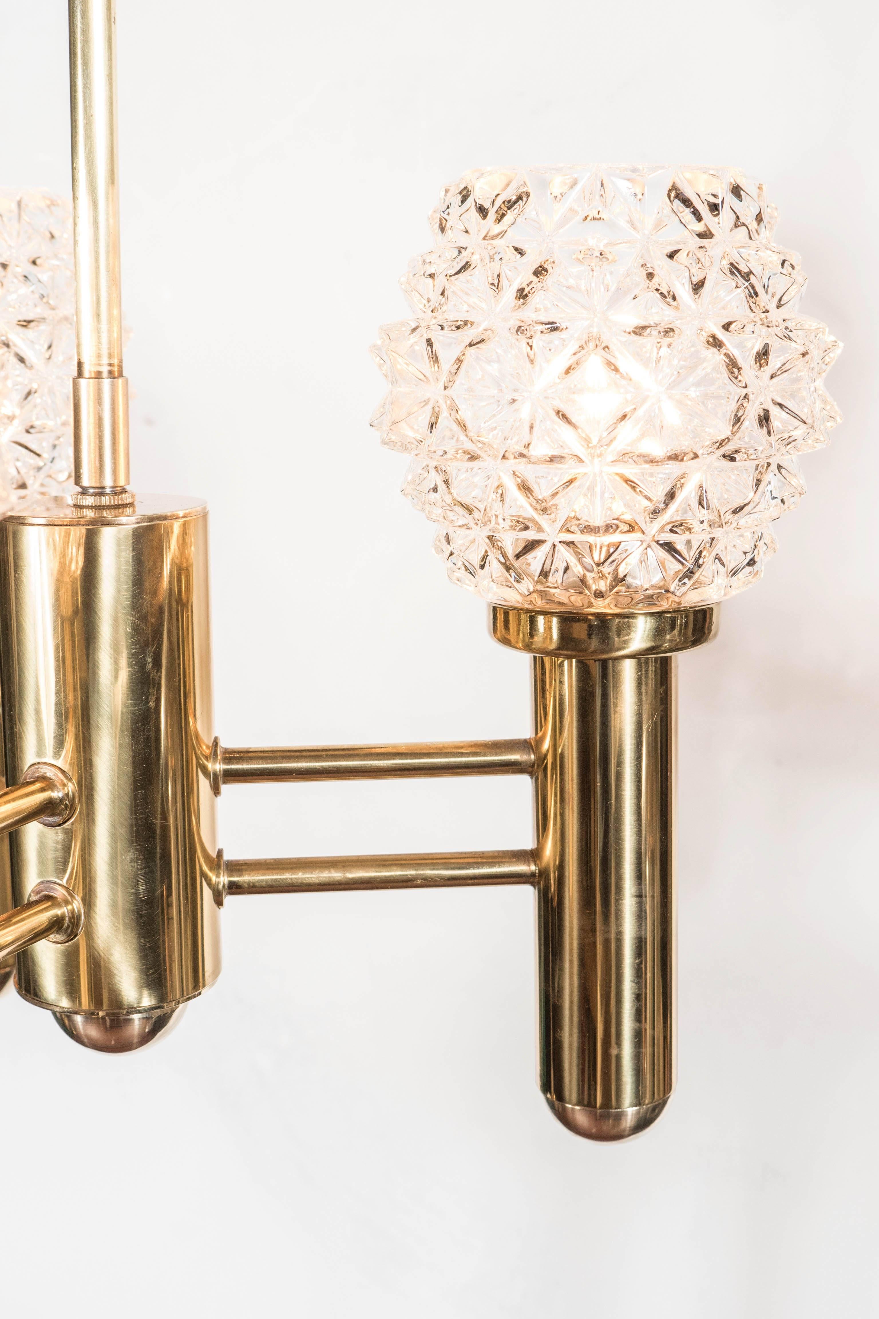 Sophisticated Three-Arm Chandelier in Brass with Crystal Shades by Richard Essig 2