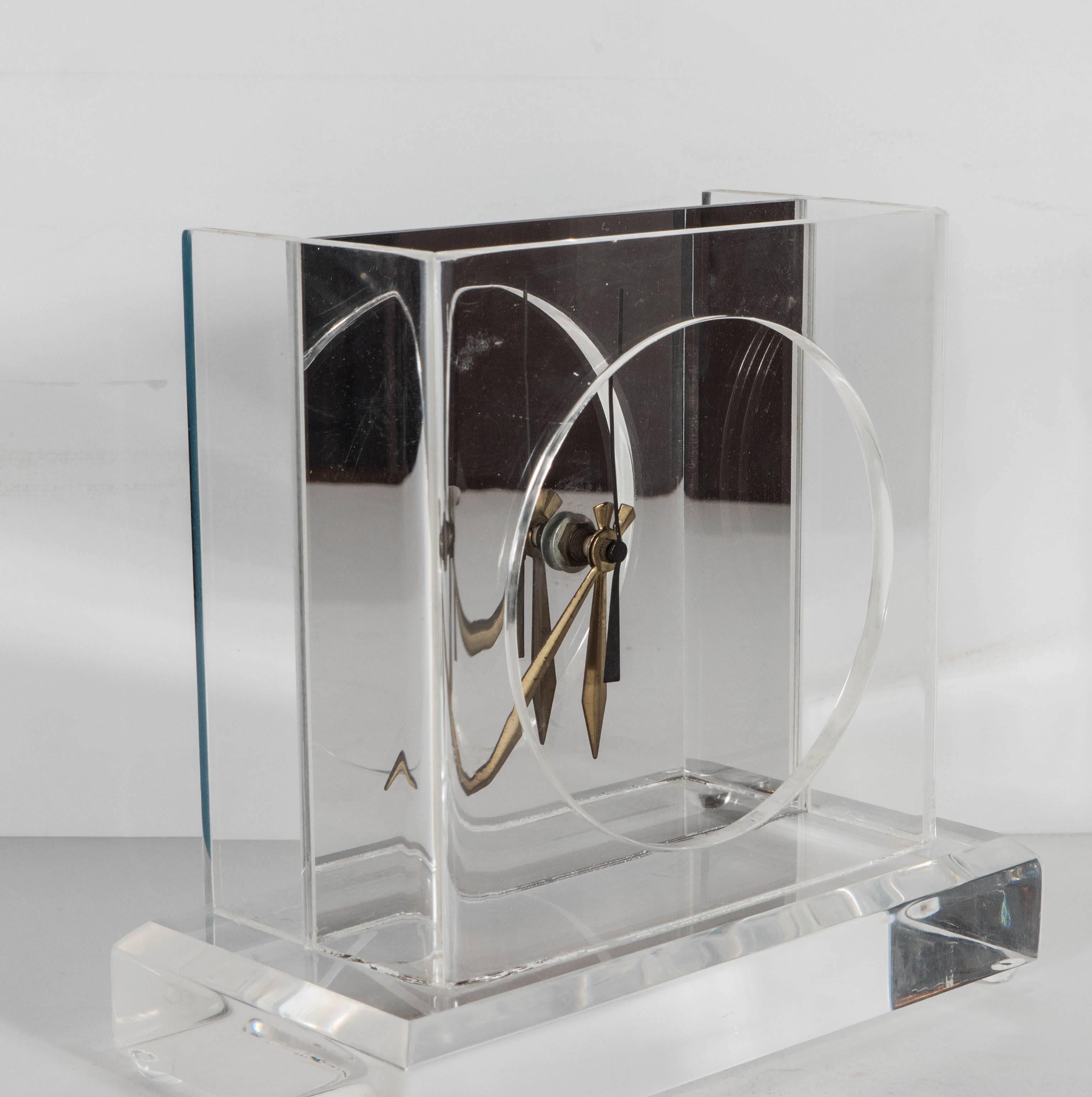 Late 20th Century Ultra Chic Mid-Century Modernist Lucite and Mirrored Table Clock