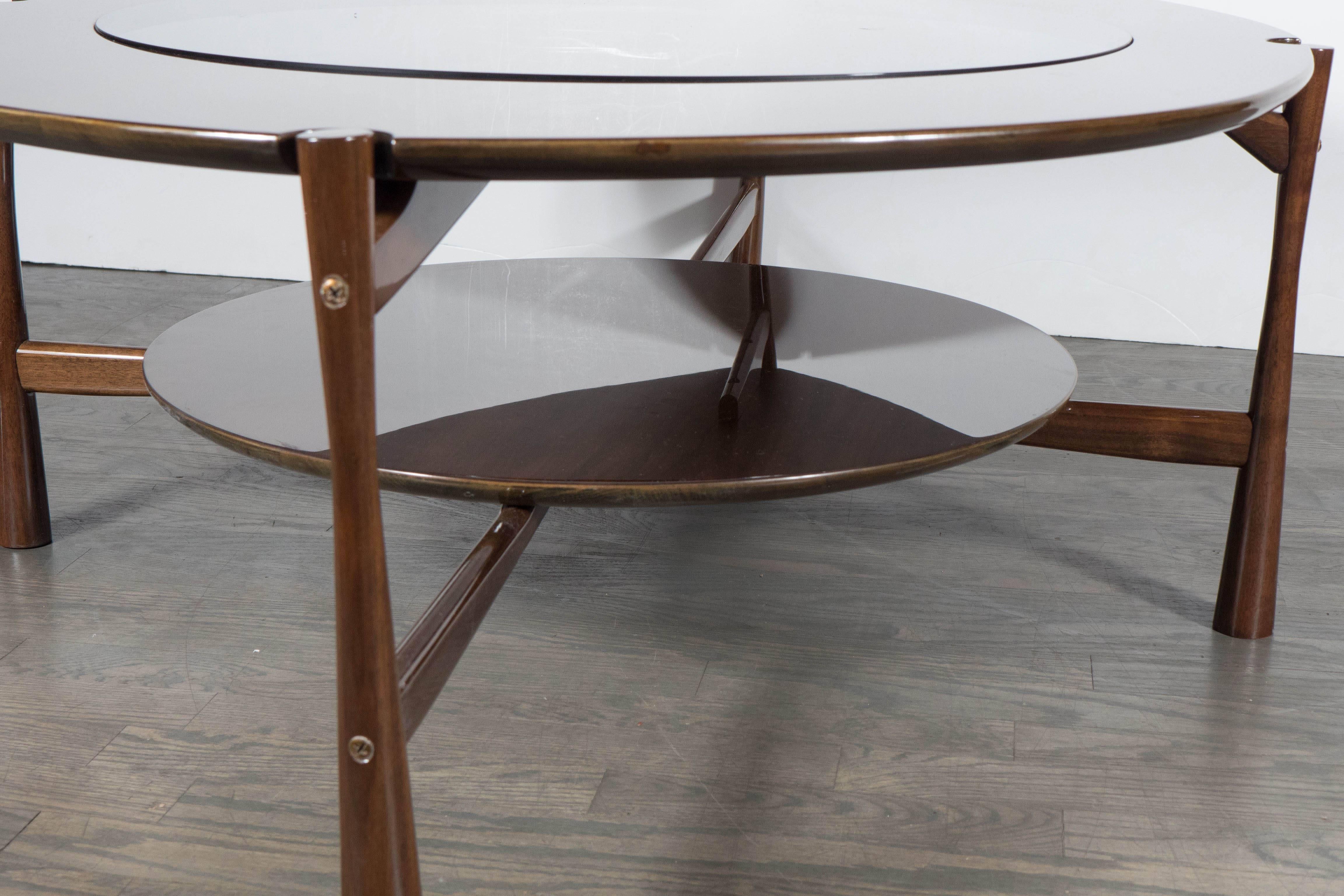 Mid-20th Century Sculptural Mid-Century Teardrop Cocktail Table in Walnut and Smoked Glass