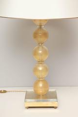 Pair of Art Deco Murano Table Lamps on Brass and Glass Block Base