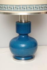 Pair of Modernist Table Lamps in Crackled Blue / Turquoise Glazed Ceramic