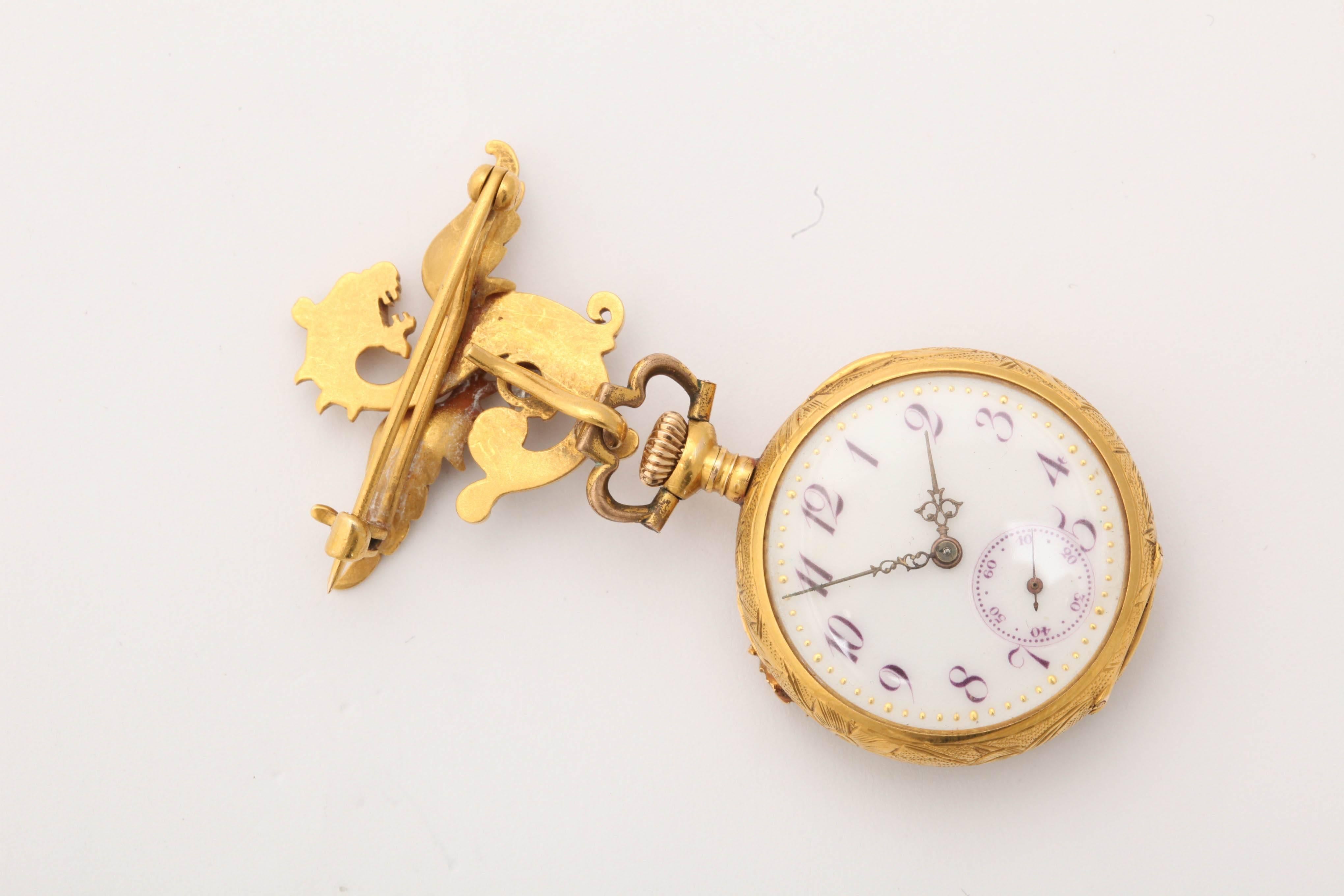 Art Nouveau 18k Gold and Diamond Pendant Watch In Excellent Condition In New York, NY